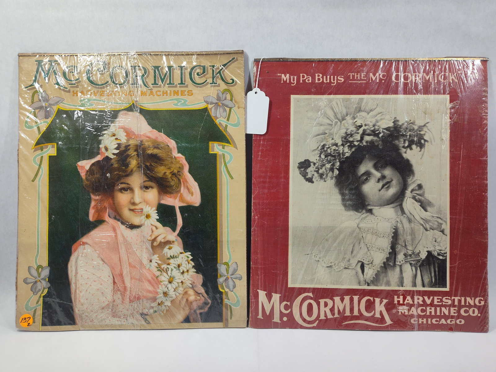 McCormick Harvesting Machine Co Litho Advertising Prints Lot of 2: Both in overall good condition unsure of age measuring 14 x 16
