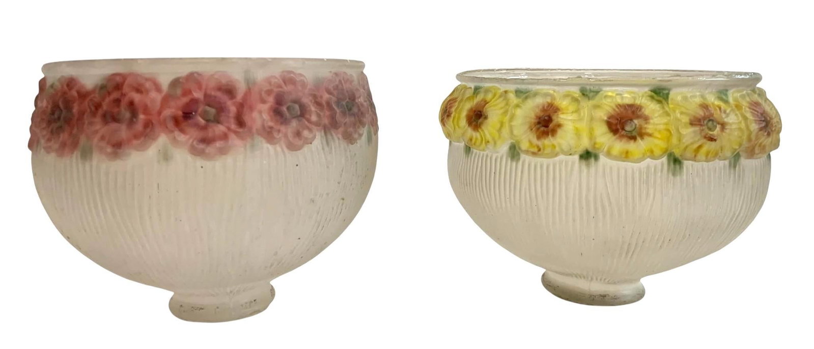 2 Vintage Combed High Relief Reverse Painted Feminine Floral Glass Lamp, Light, Shades (1 of 15)
