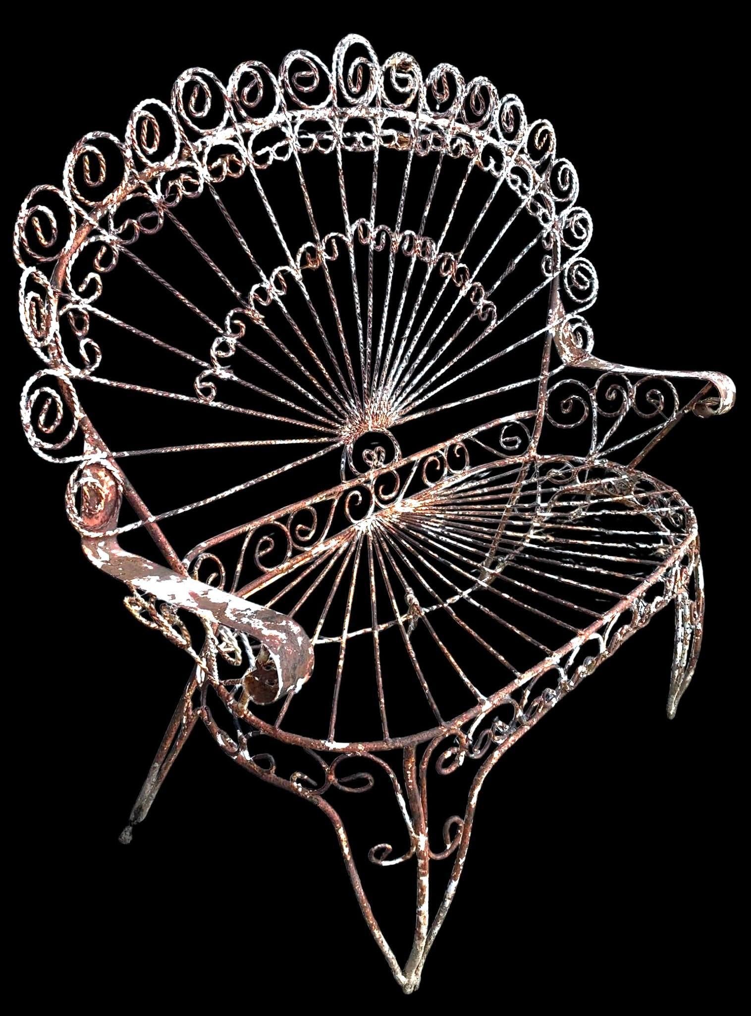 Ornate Vintage Twisted Iron Conservatory, Garden, Dramatic Arched Fan Back Peacock Settee (1 of 12)