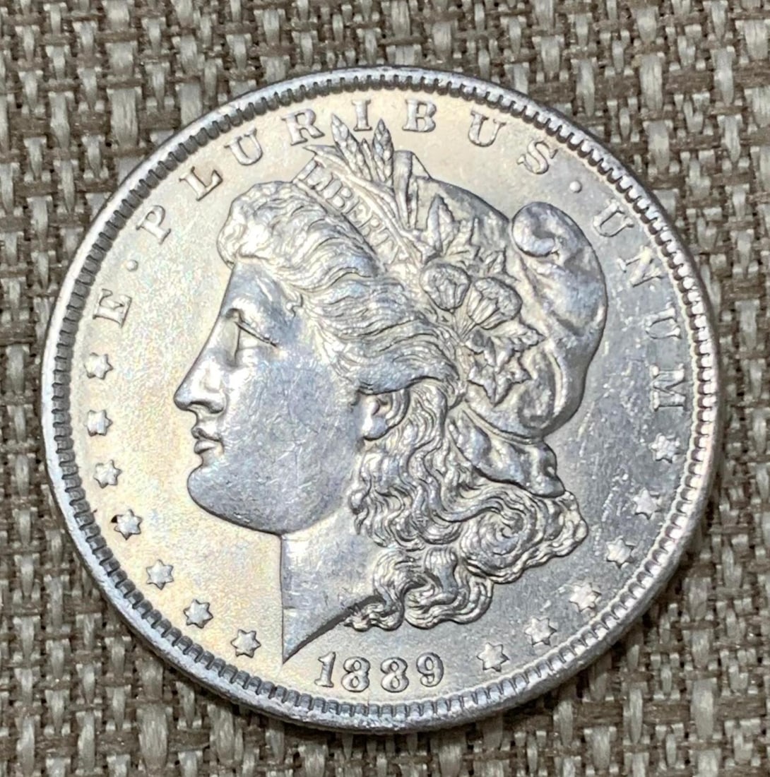 Brilliant 1889 Morgan Silver Dollar High Relief US Coin: Incredible brilliance and exceptional definition.