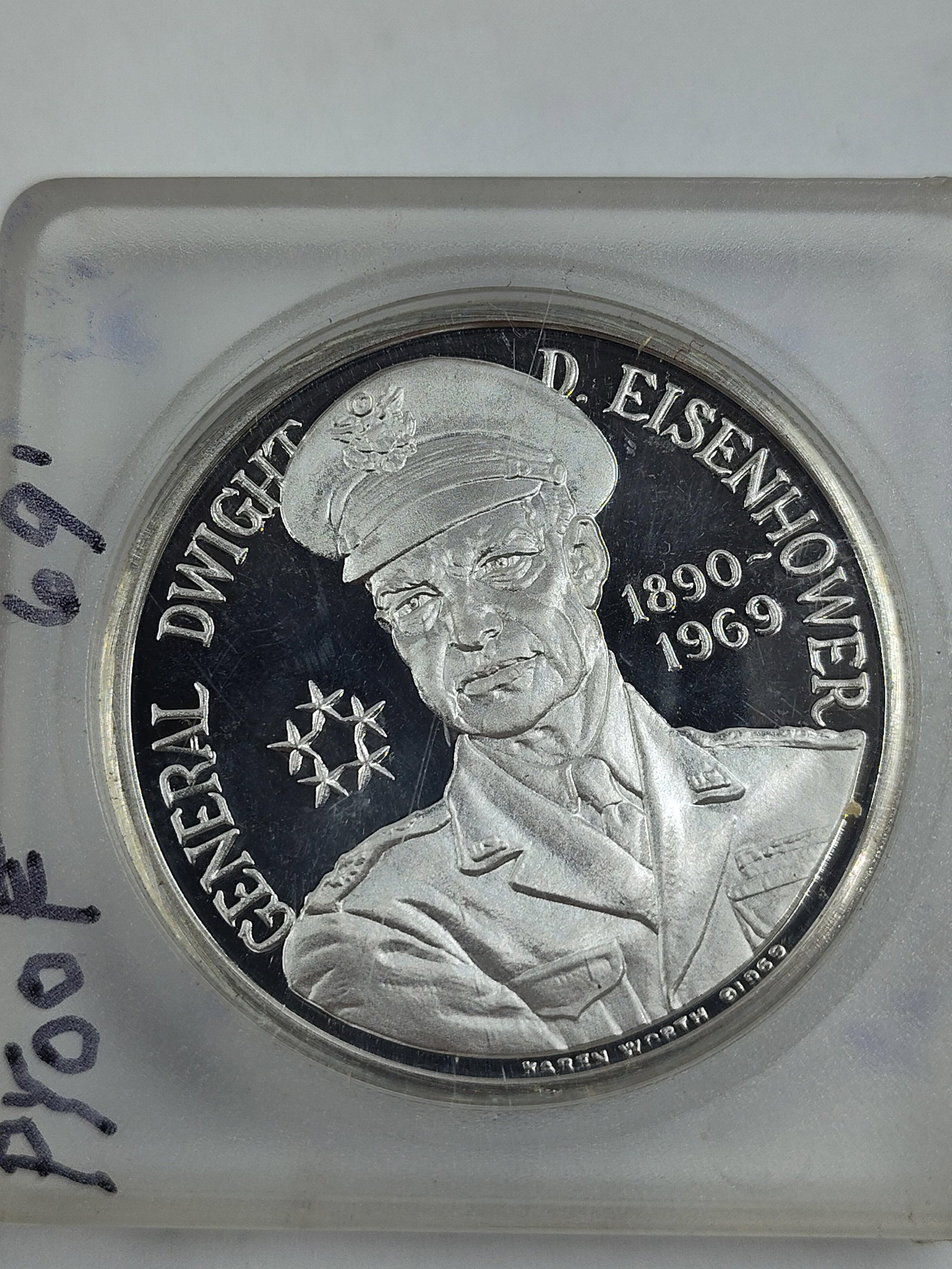 1969 Proof UNC General Dwight D. Eisenhower Memorial .999 Silver Medal Eng. By Karen Worth (1 of 2)