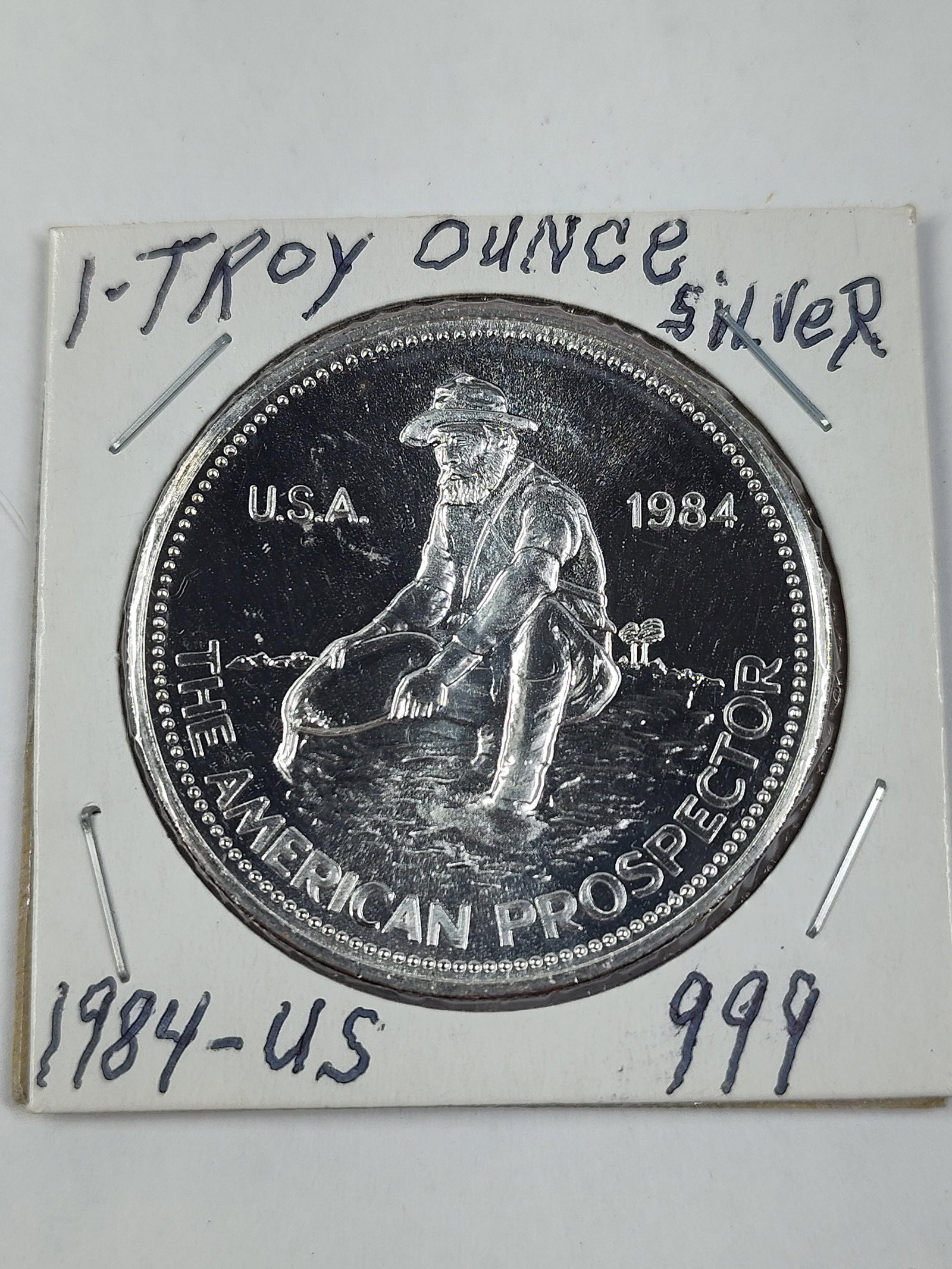 Engelhard The American Prospector 1984 One Troy Ounce .999 Fine Silver Round: 0.999