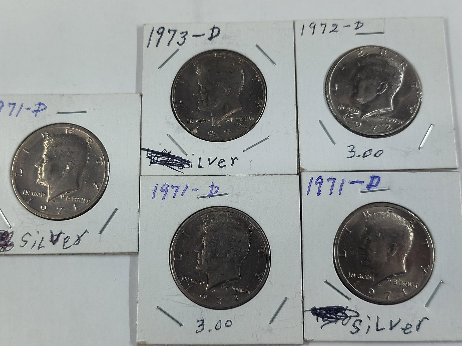 1971-1973 D Ike / Eisenhower Half Dollars Lot of 5: includes 3-1971D1972D1973D