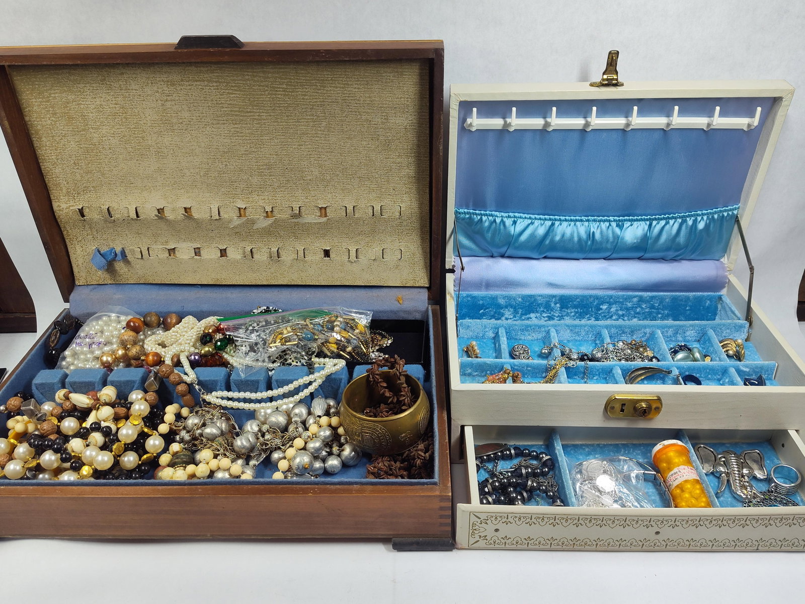 Lot of 2 Jewelry Chests Loaded with Vintage Estate Jewelry: Great loaded lot of mixed jewelry being unsorted as well as untested