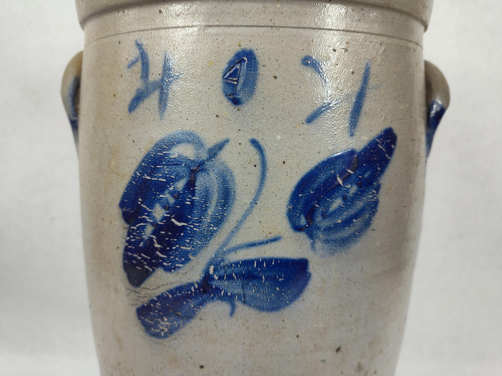 Decorated 4-gal stoneware Dasher churn - 2