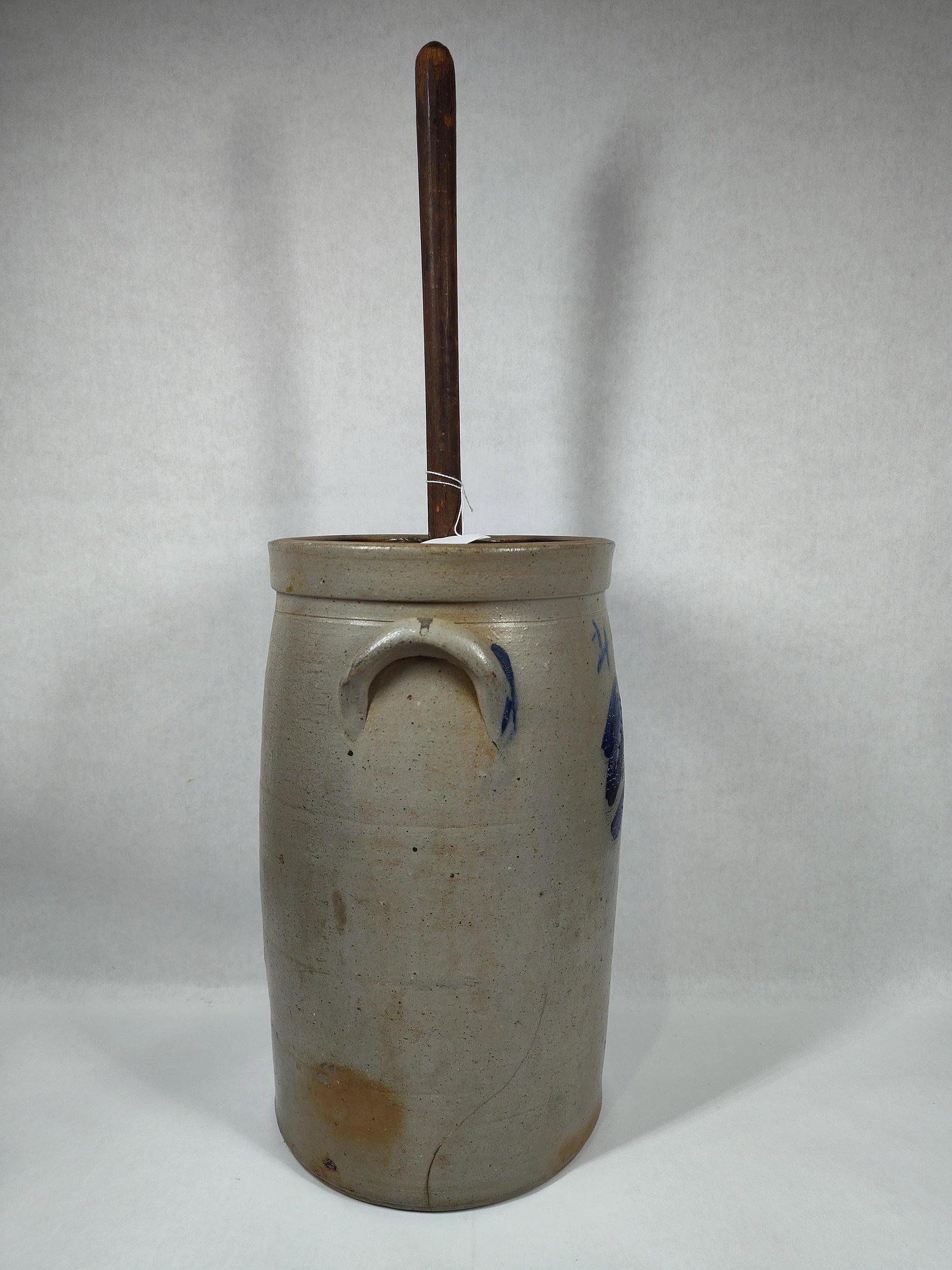 Decorated 4-gal stoneware Dasher churn - 5