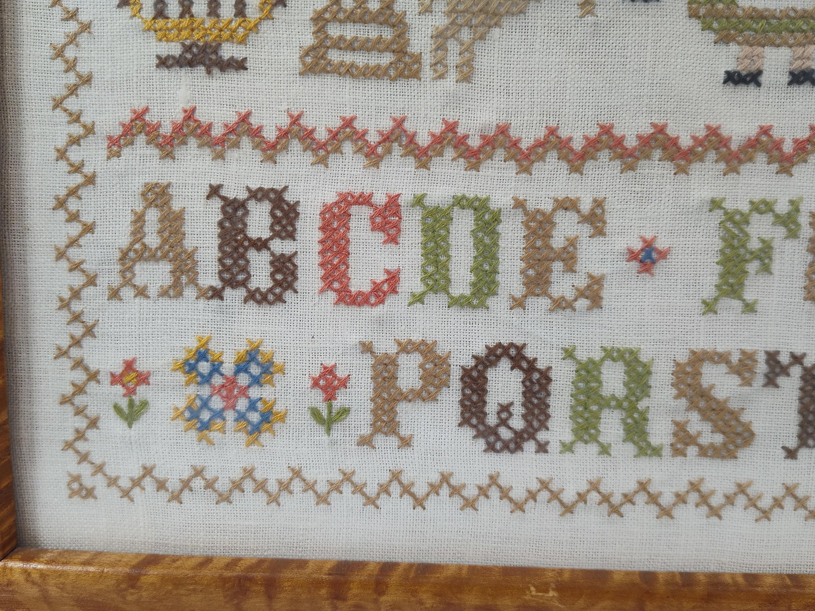Alphabet Sampler in Tiger Maple Frame - 6