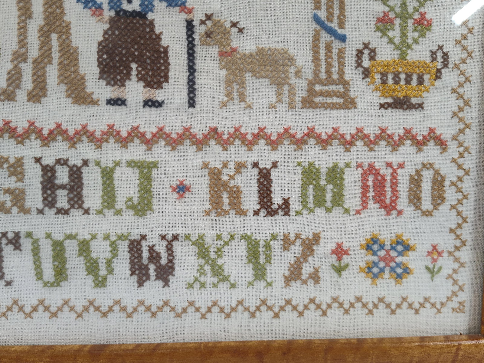 Alphabet Sampler in Tiger Maple Frame - 7