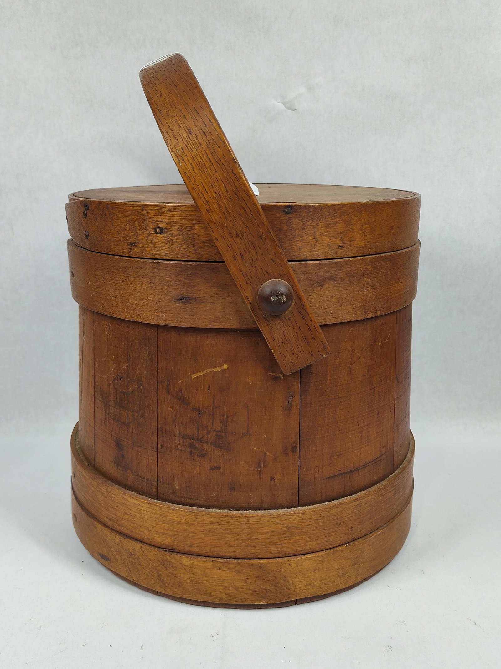 Primitive Firkin bucket: 9.5in diameter and tall.