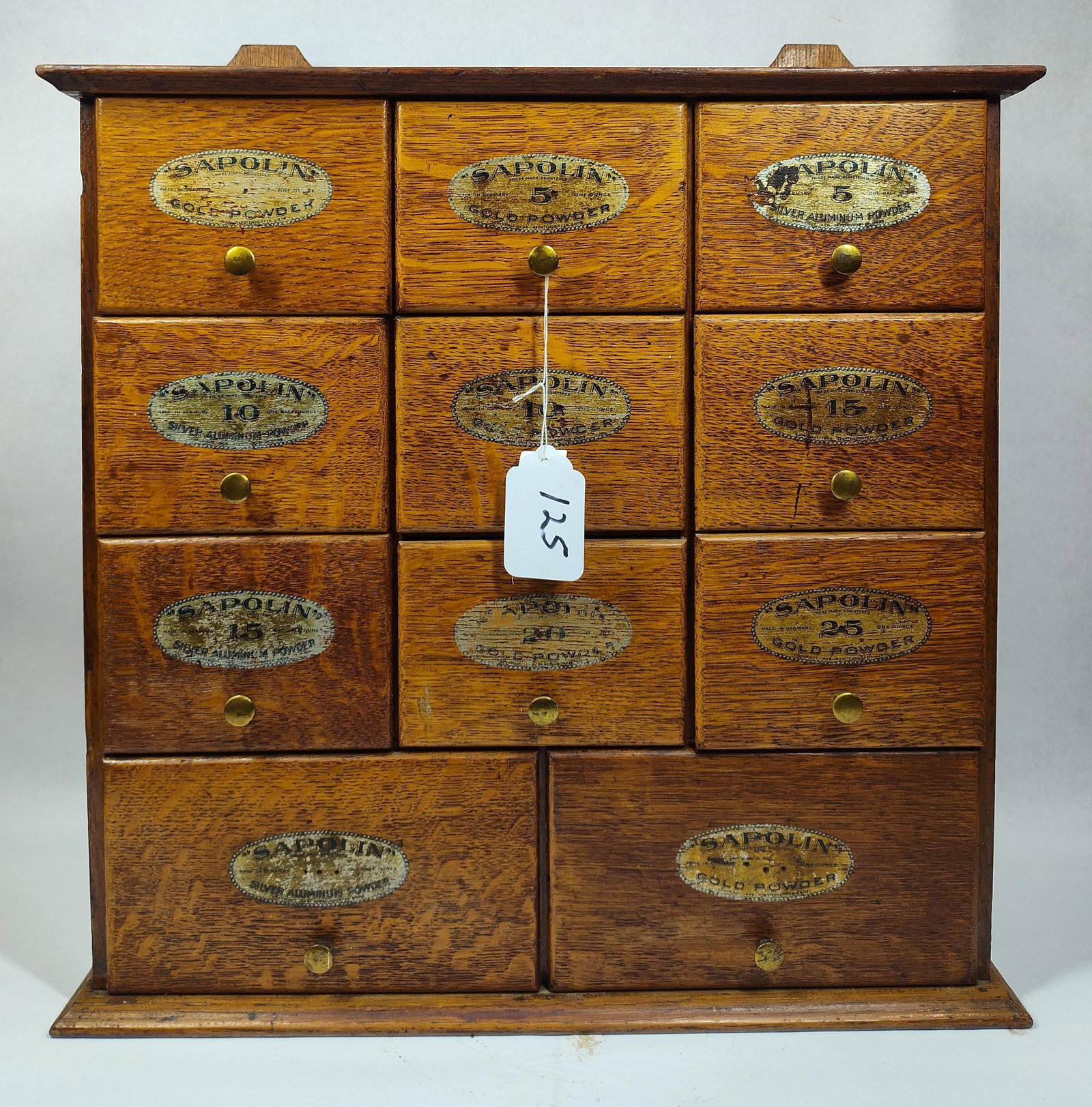 Early 1900s Sapolin Oak 11-drw Hanging Powder Cabinet (1 of 6)