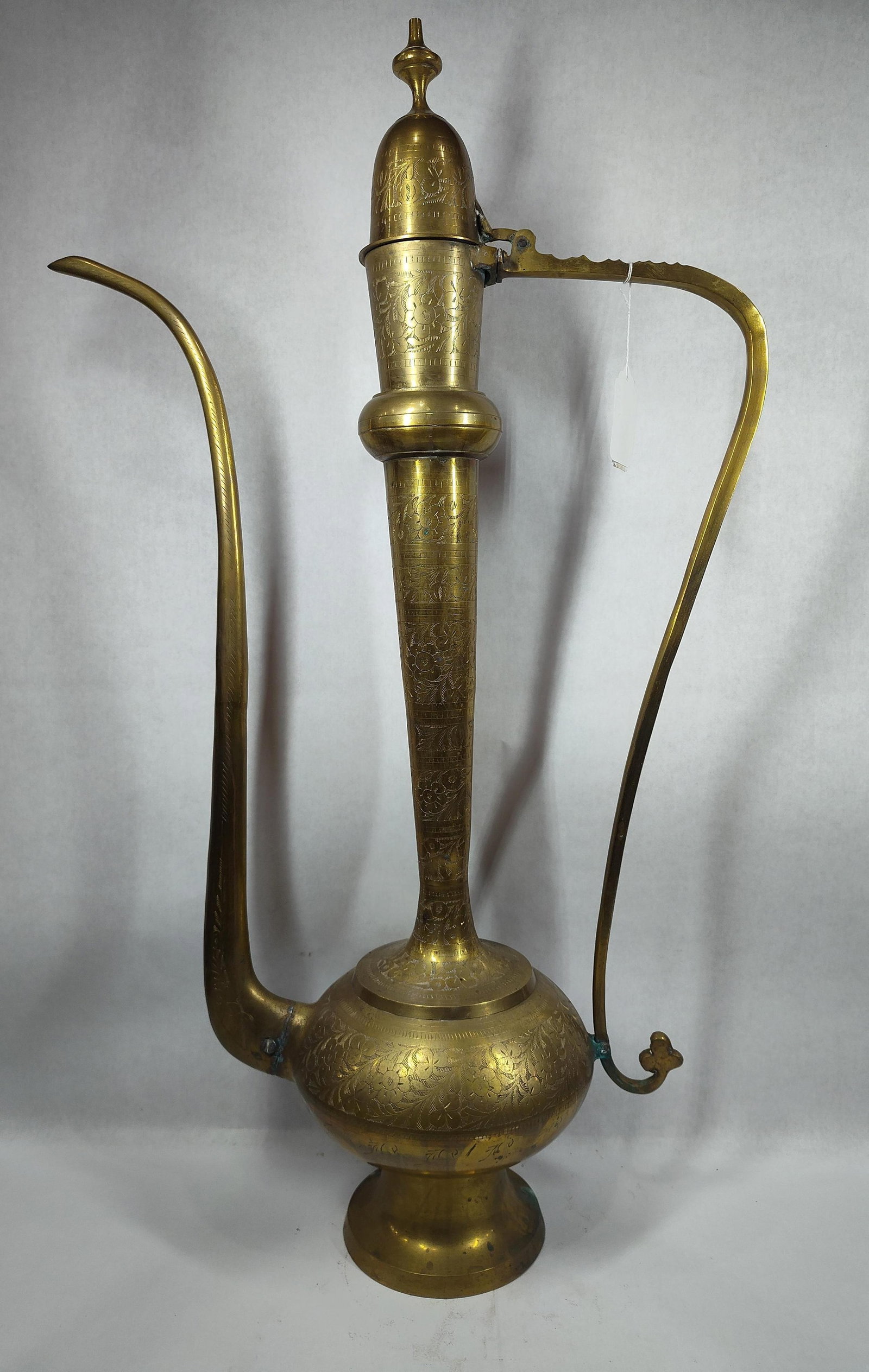 Oversized 36in Etched Brass Ewer: 36in tall.