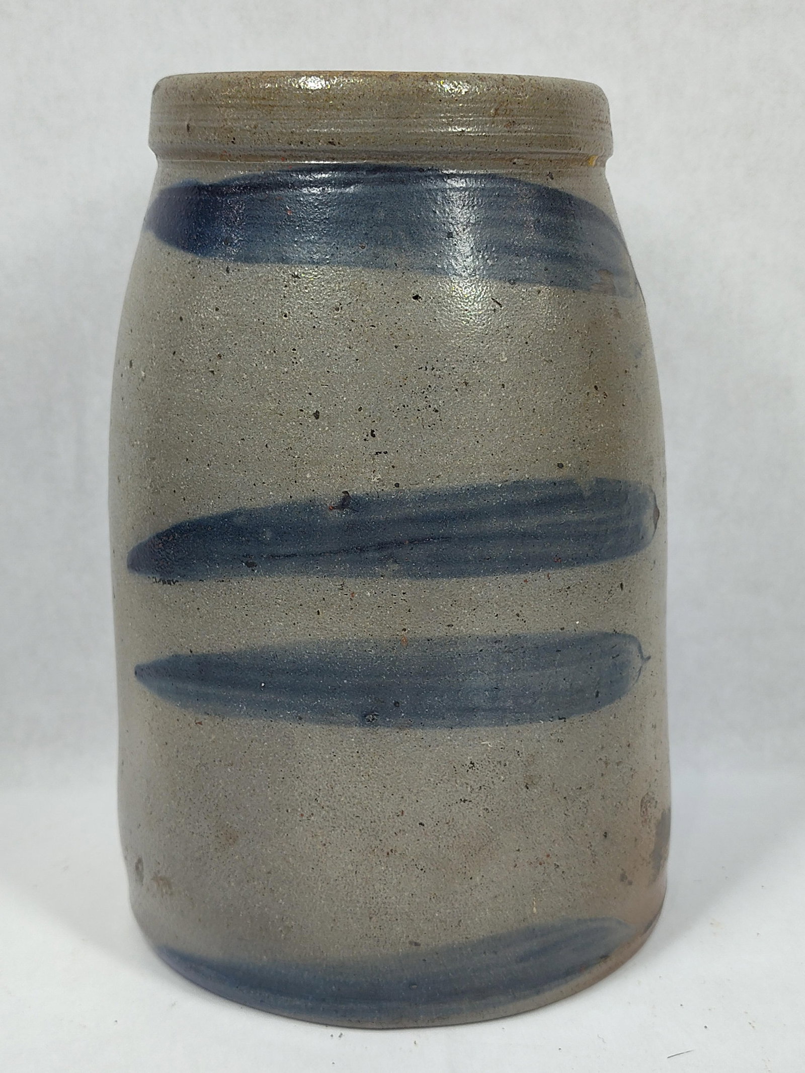 Beautiful Stoneware 4- Striper Wax Sealer Jar: Excellent condition!! No chips or cracks! 8.25in tall.
