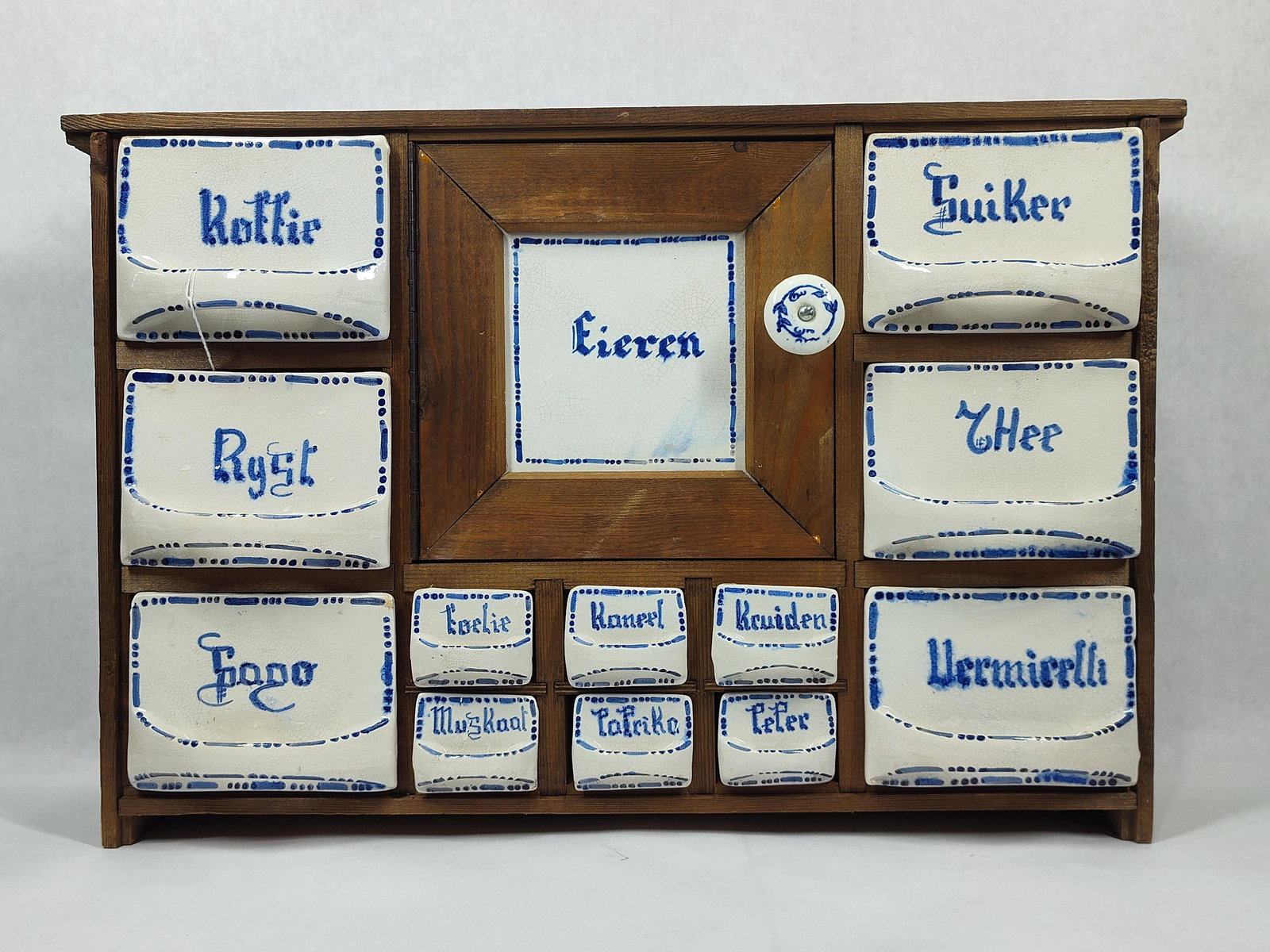 German/Dutch porcelain and wooden spice cabinet (1 of 8)