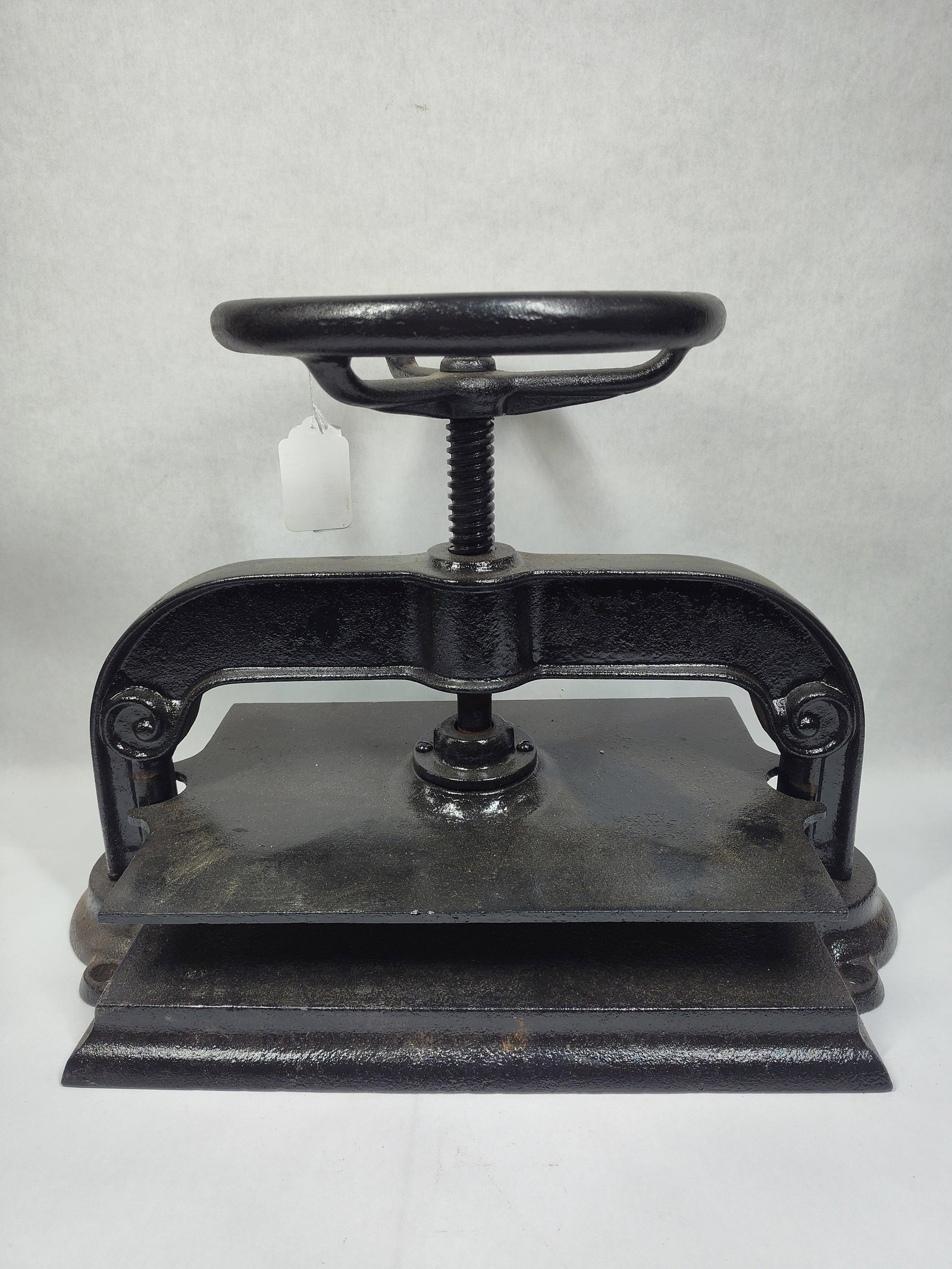 Early Cast Iron Book Press: Has been repainted. 21.5in long 11.5in wide 15in tall.