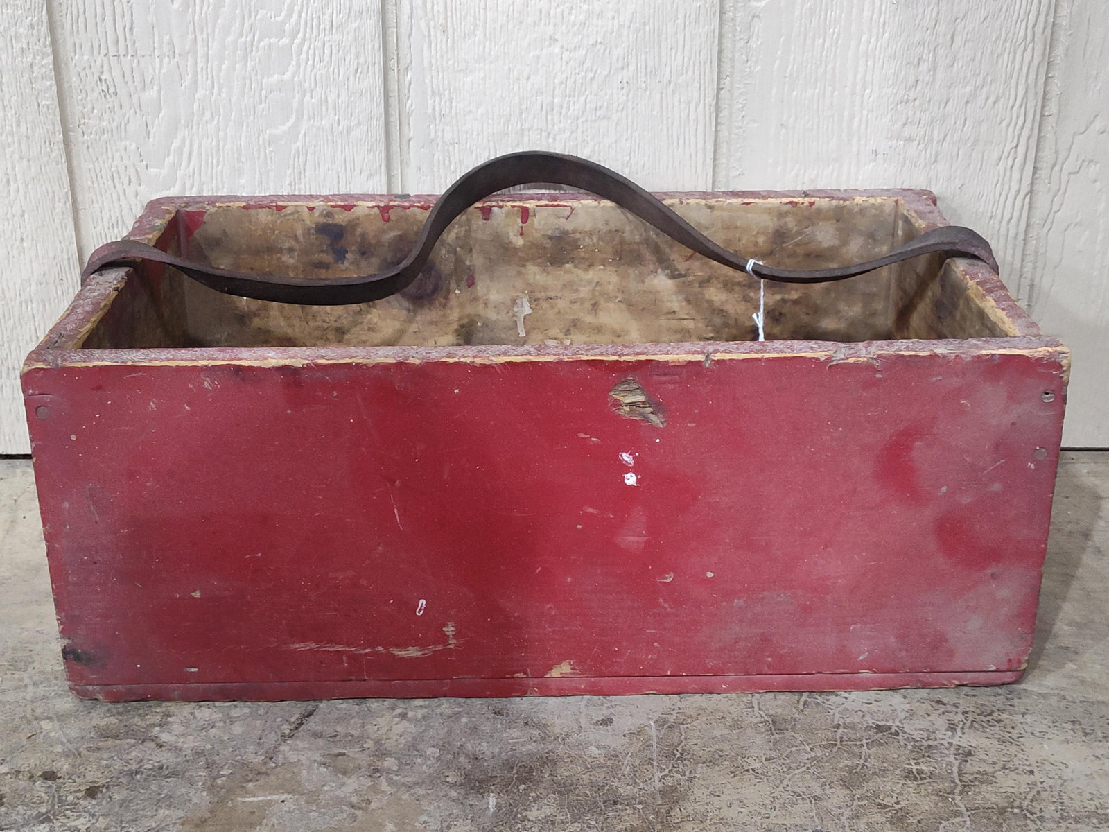 Red Painted Box w/Leather Carrying Handle: Great red paint!! 19.25in long 11in wide 7.5in high.