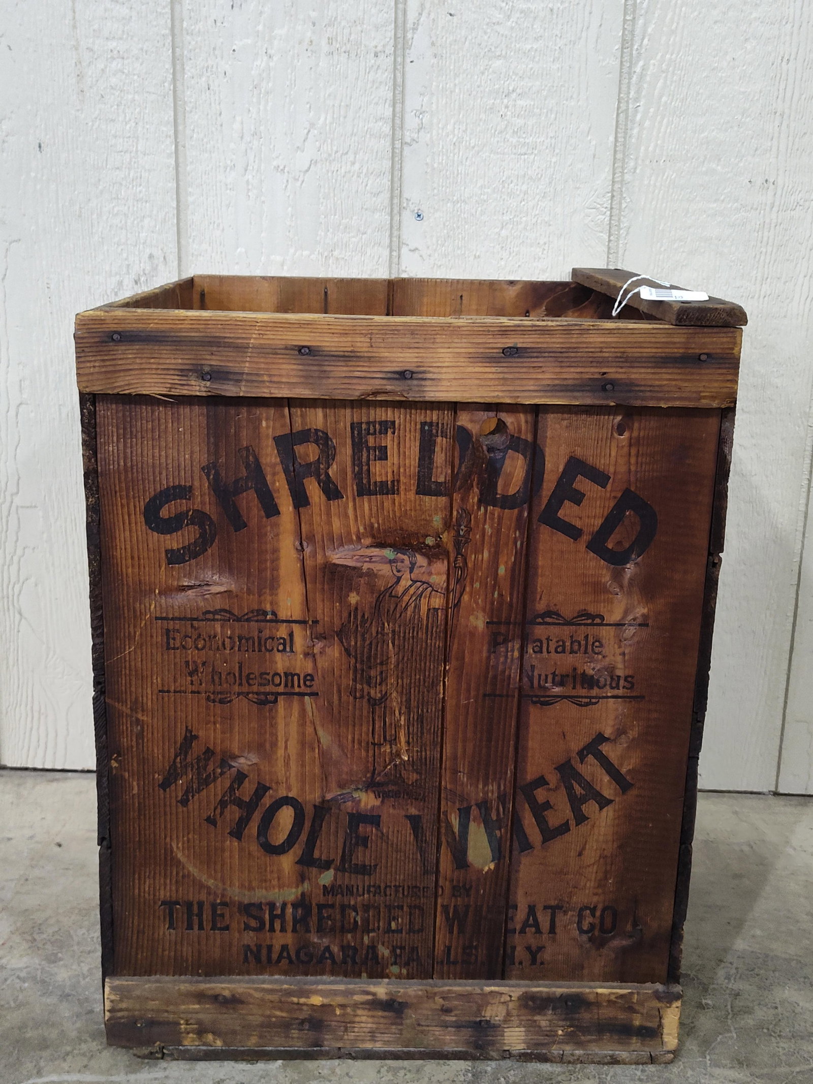 Shredded Whole Wheat Shipping Box: With nice graphics on one side! 17in wide 16.5in deep 21in tall.