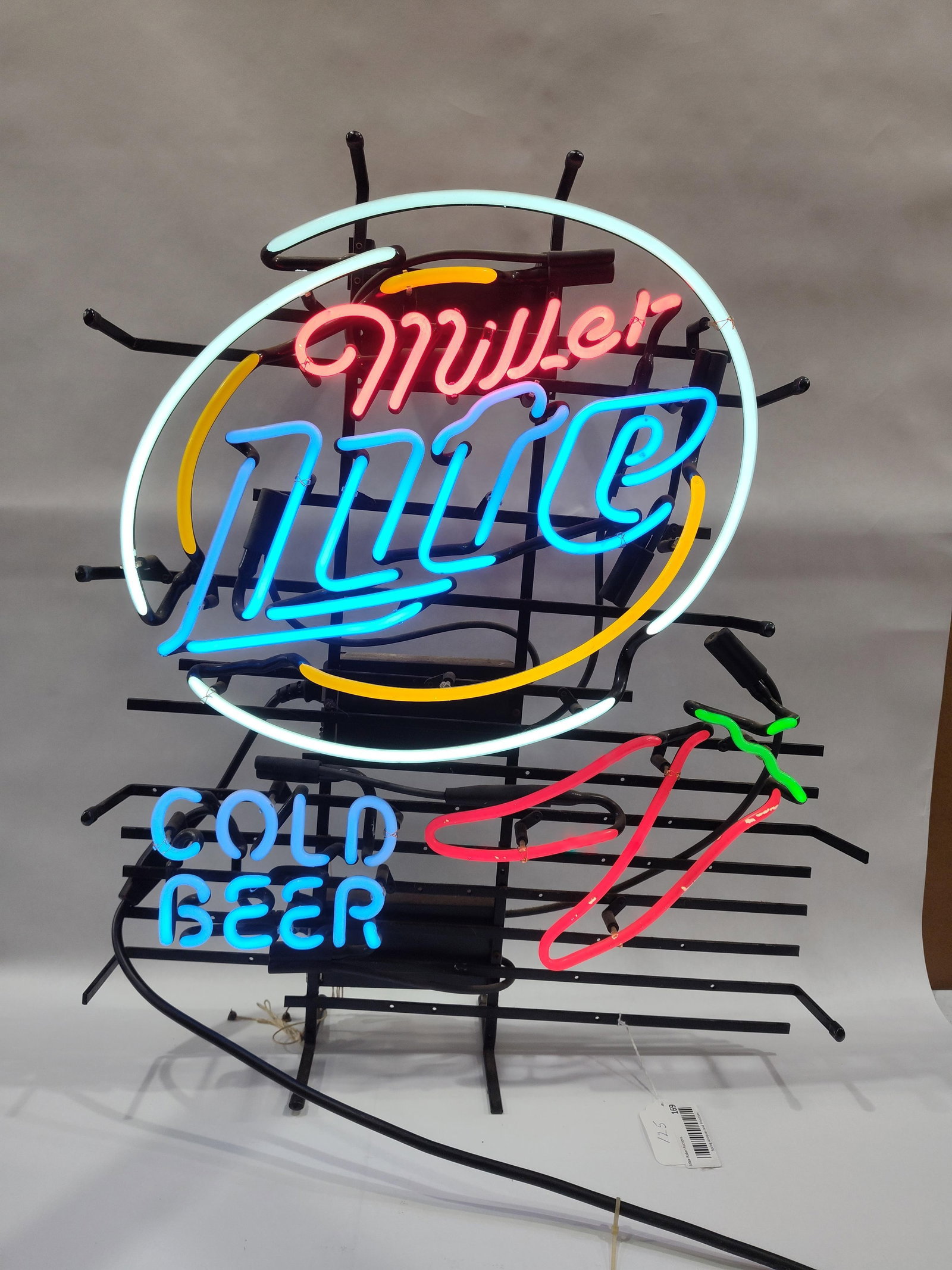 Miller Lite Cold Beer Neon sign: Lights as it should! 23in wide 28in tall.