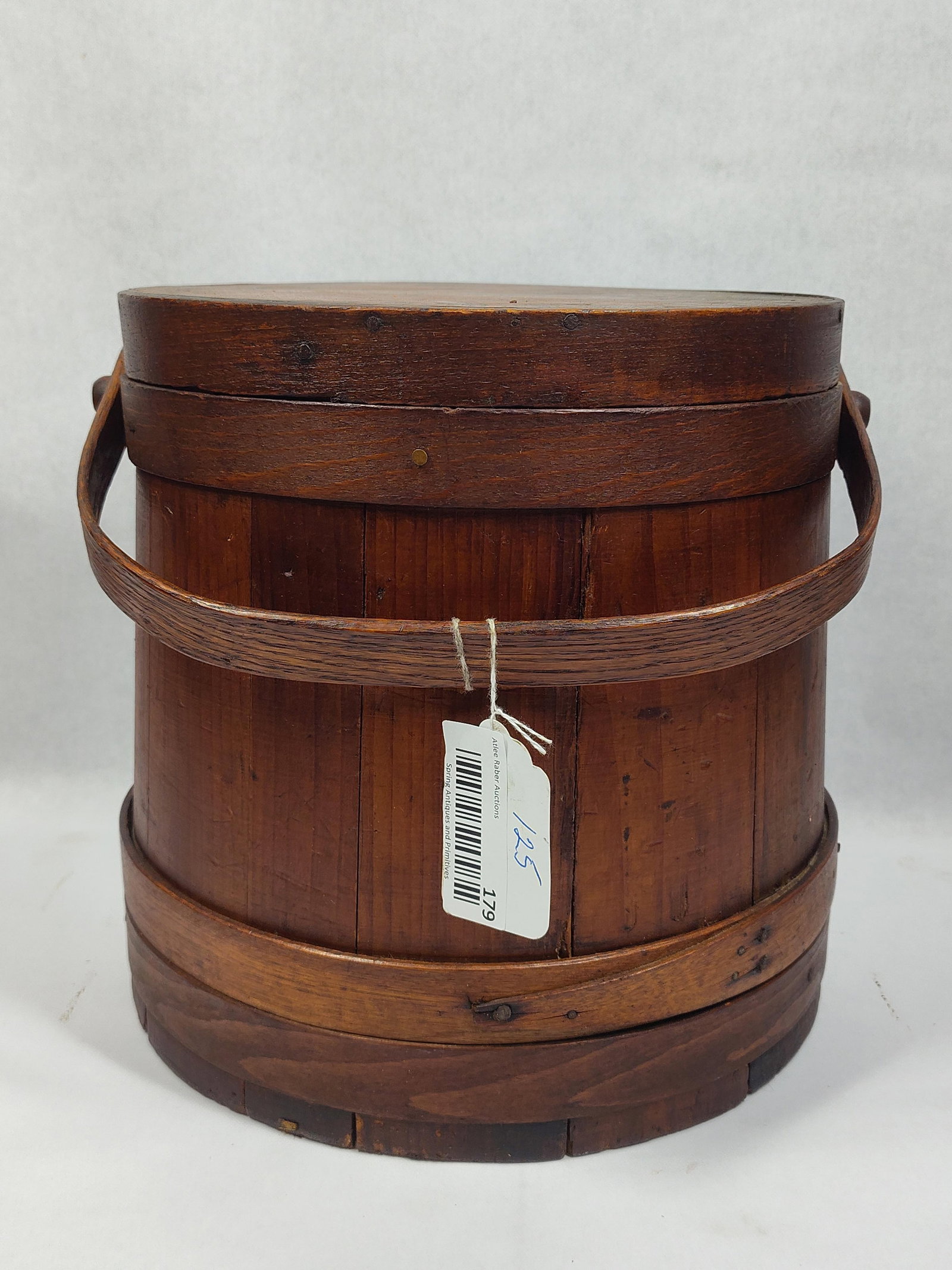 Primitive Firkin Bucket: Appears to in its great original state!! 11in diameter 11.5in tall.