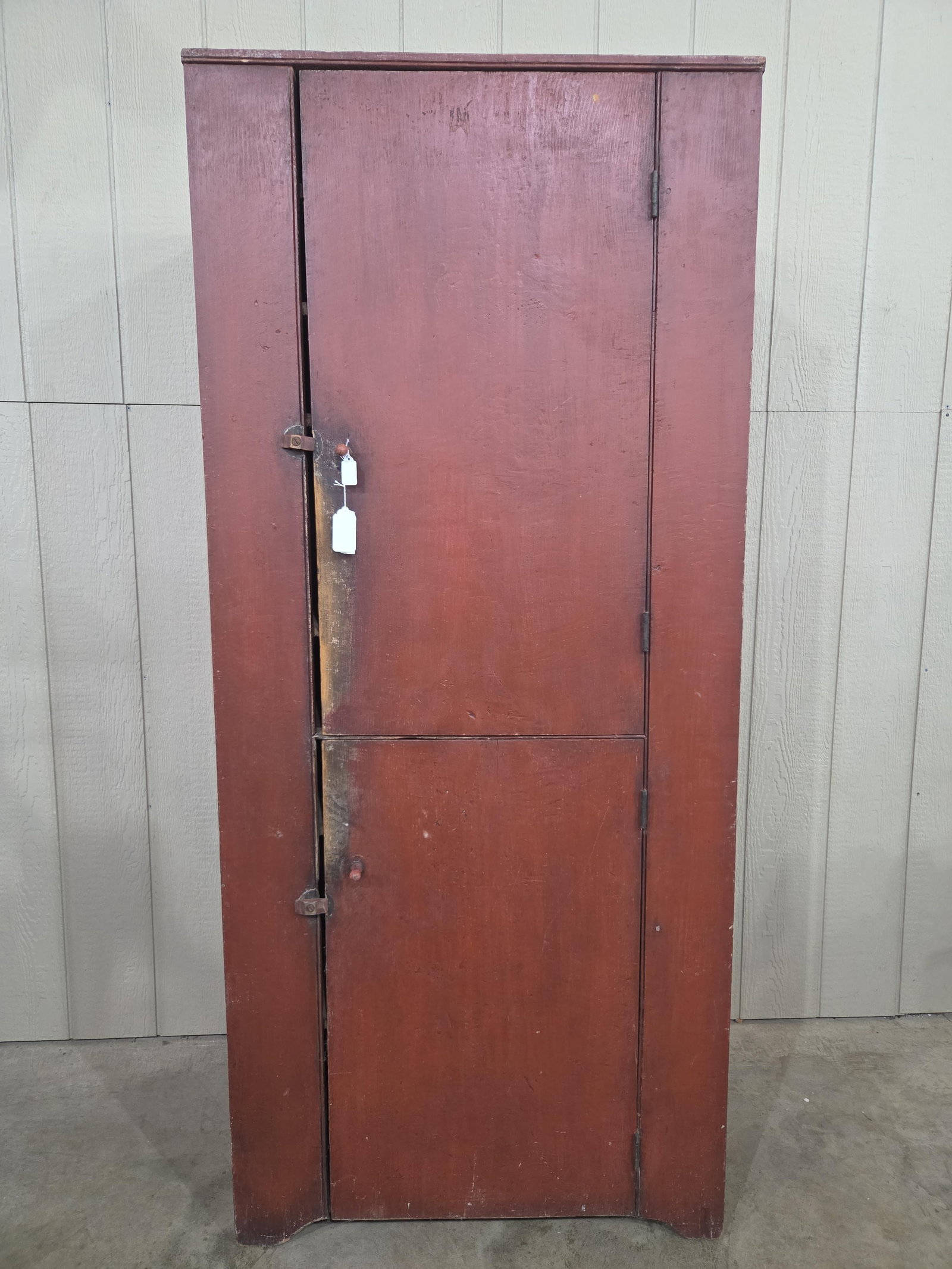 Excellent Primitive Red Painted Flatwall Cupboard: This is the 1st of several great painted cupboards from a great collection!! Sq nailed construction and has a great look!! 33.5in wide 17.5in deep 76in tall.