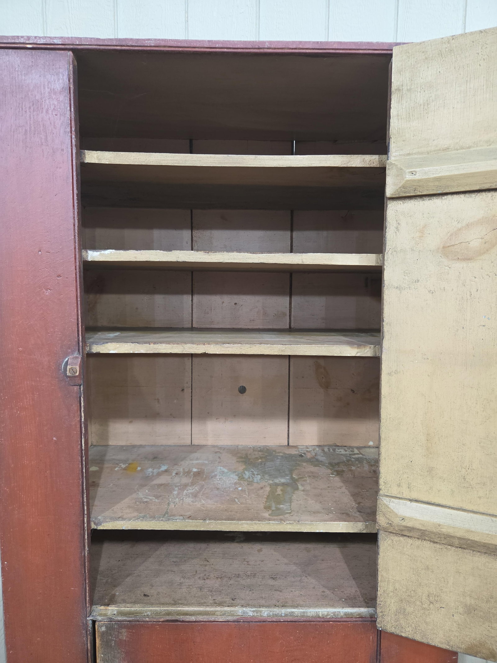 Excellent Primitive Red Painted Flatwall Cupboard - 4