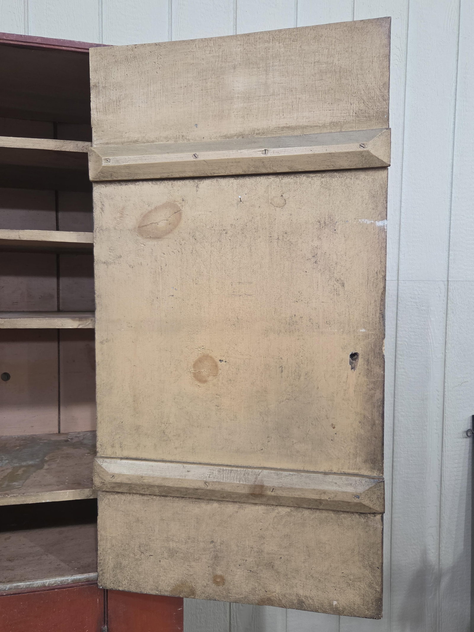 Excellent Primitive Red Painted Flatwall Cupboard - 6