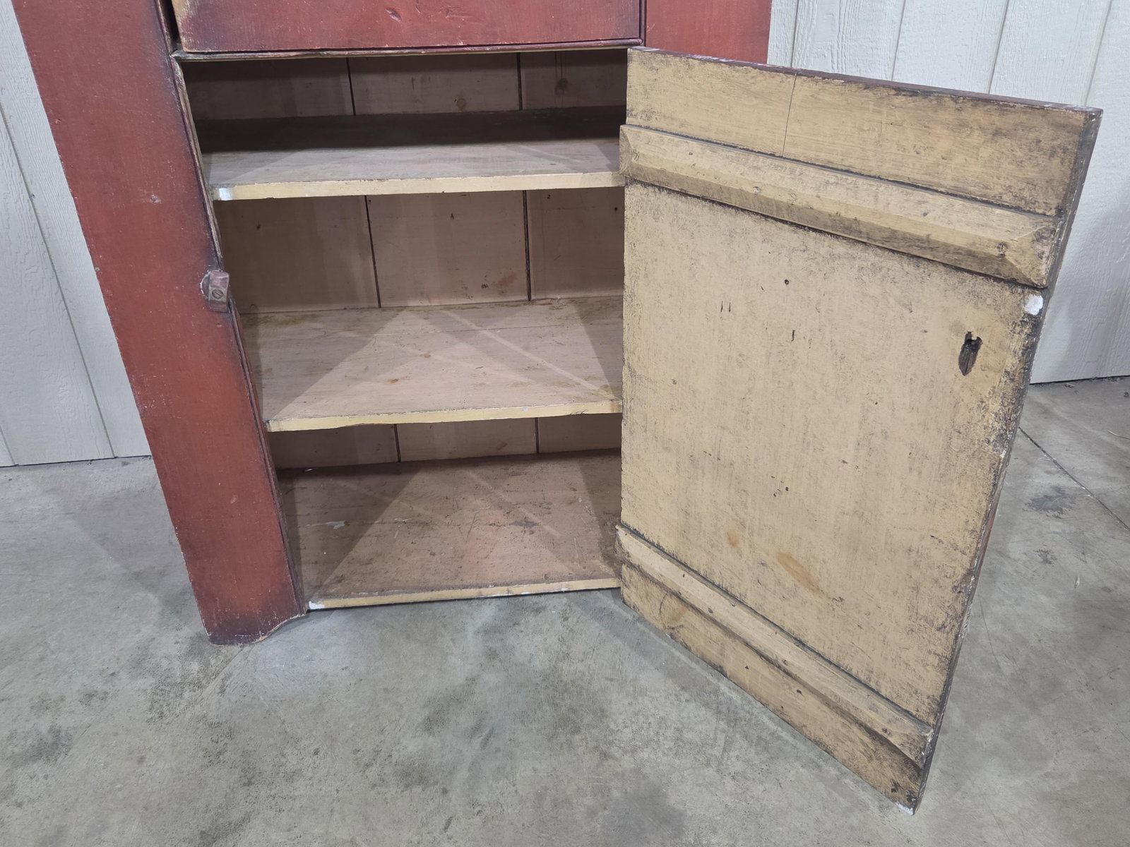 Excellent Primitive Red Painted Flatwall Cupboard - 7