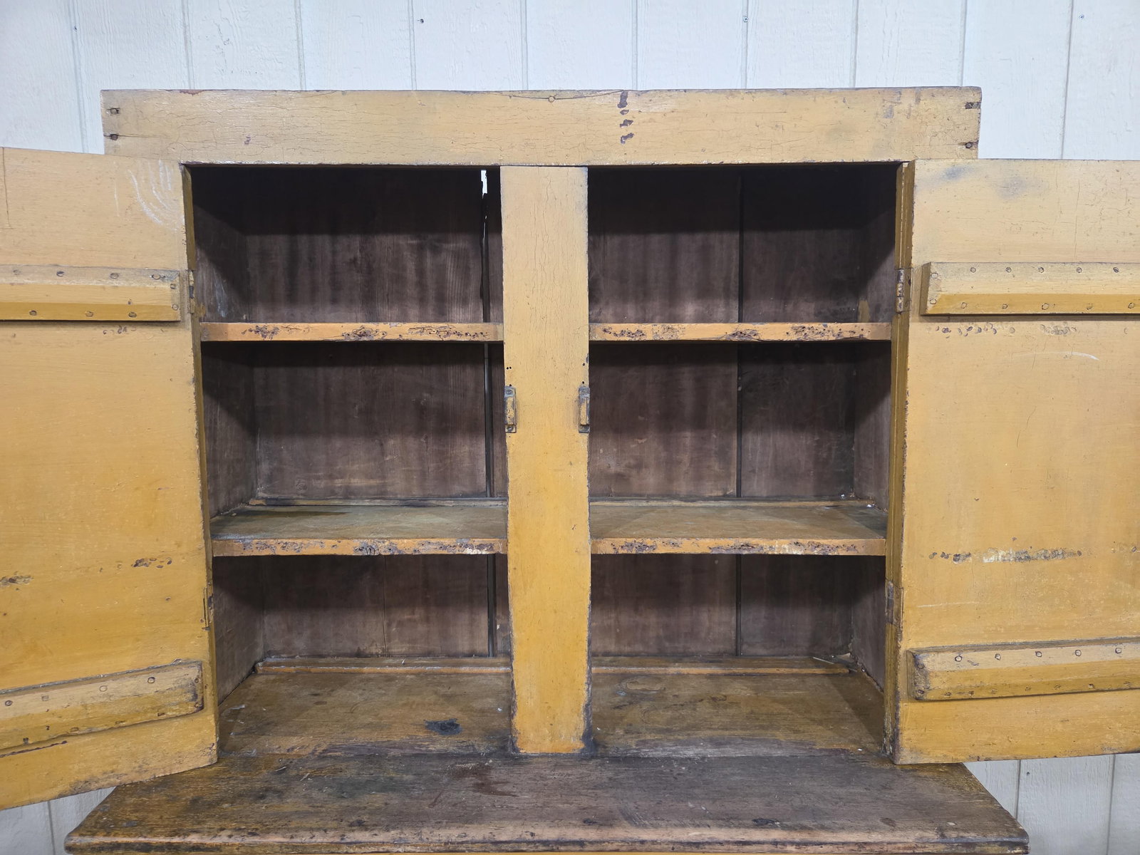 Outstanding early Primitive Mustard Stepback Cupboard - 10