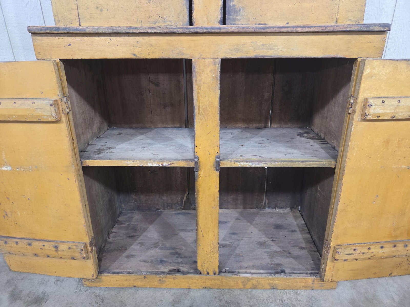 Outstanding early Primitive Mustard Stepback Cupboard - 3