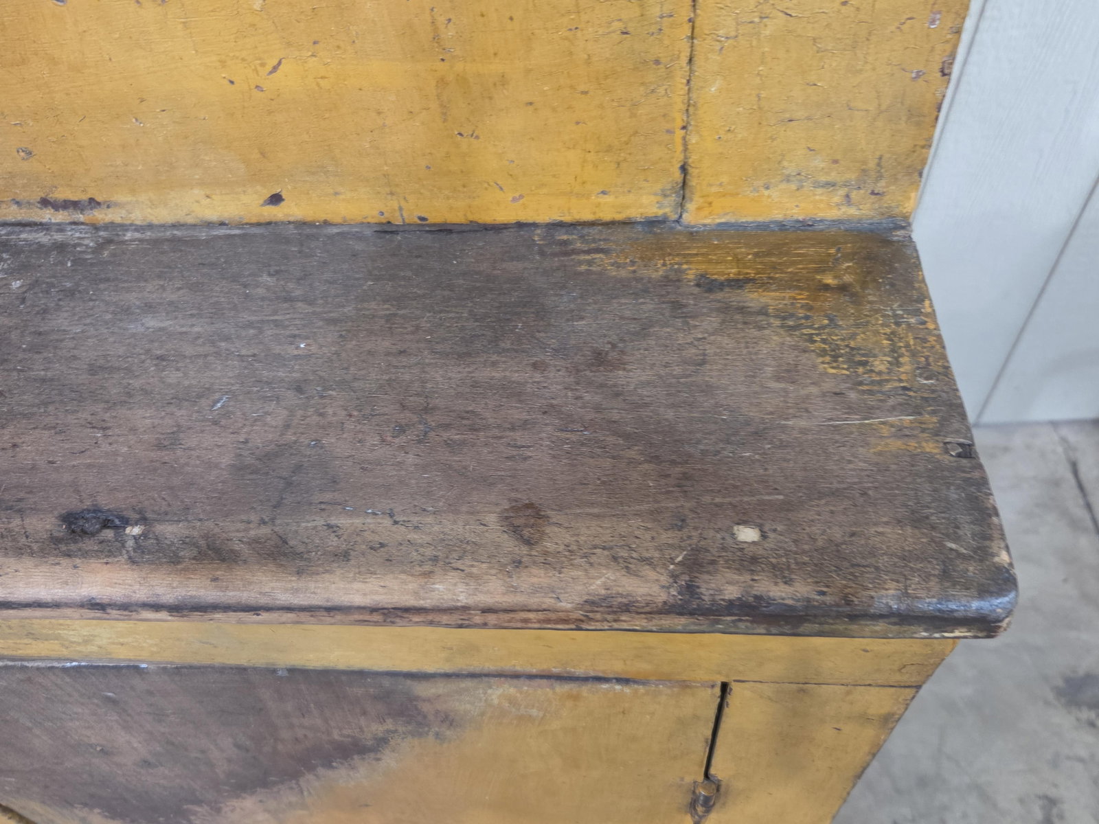 Outstanding early Primitive Mustard Stepback Cupboard - 4