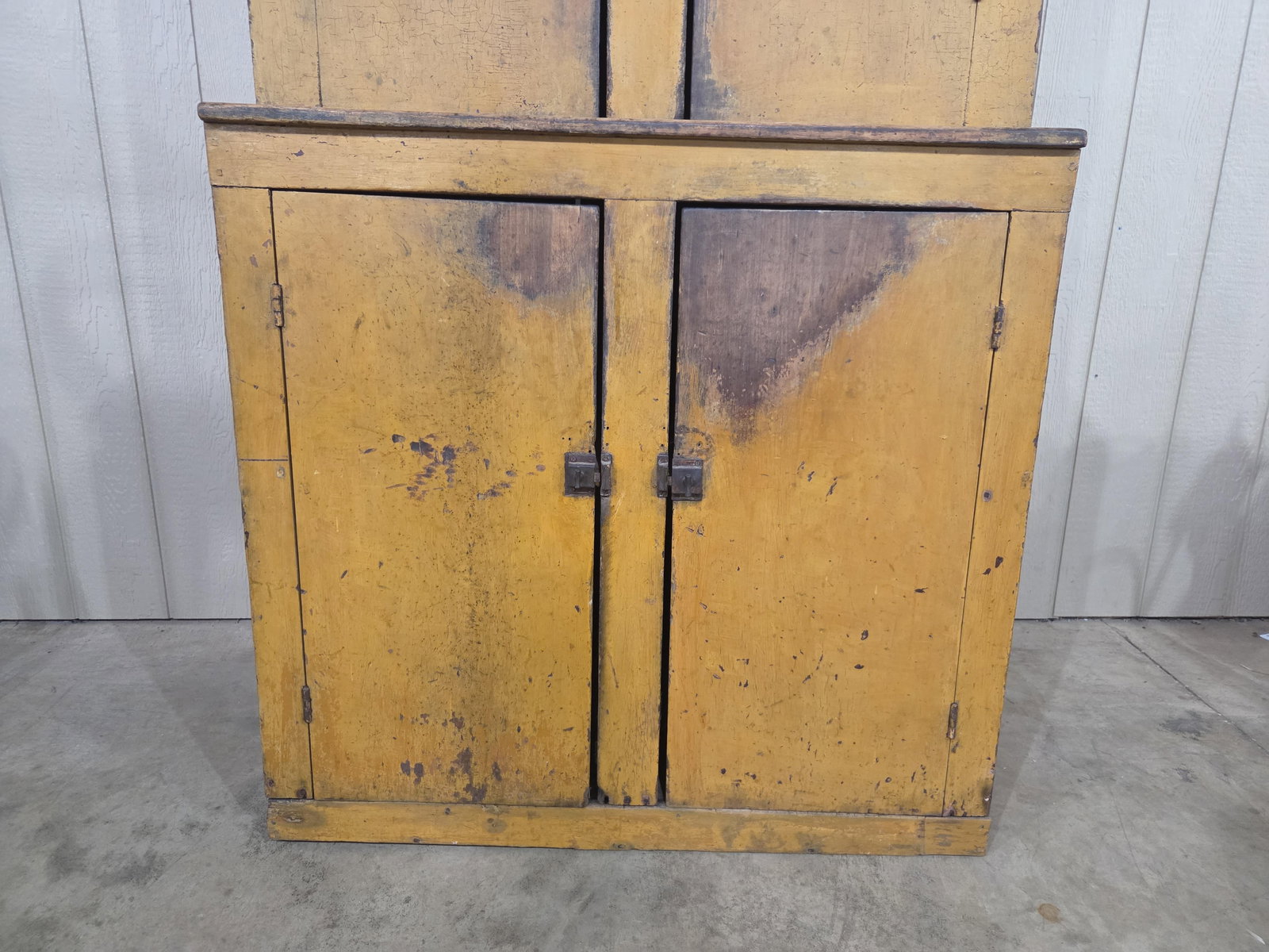 Outstanding early Primitive Mustard Stepback Cupboard - 5