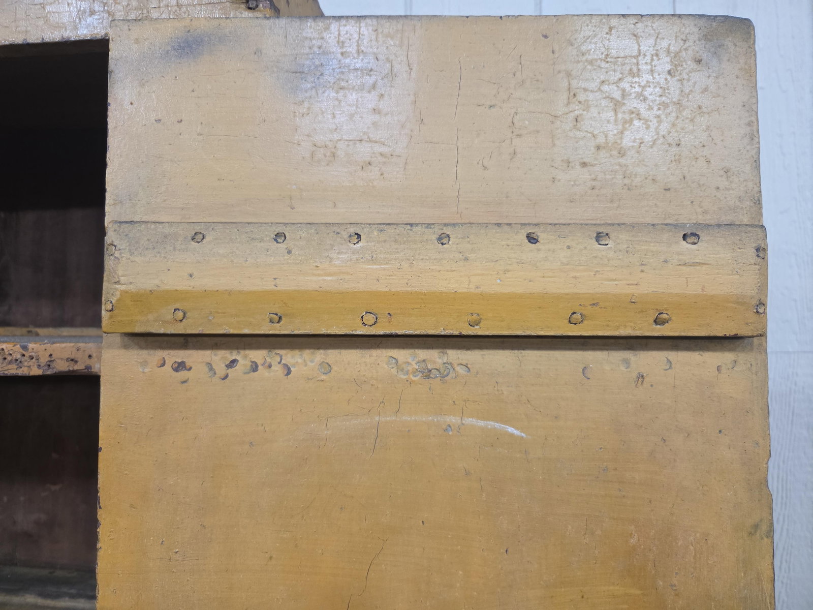 Outstanding early Primitive Mustard Stepback Cupboard - 6