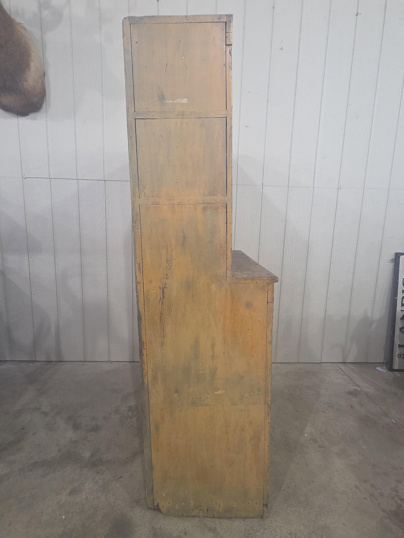 Outstanding early Primitive Mustard Stepback Cupboard - 9