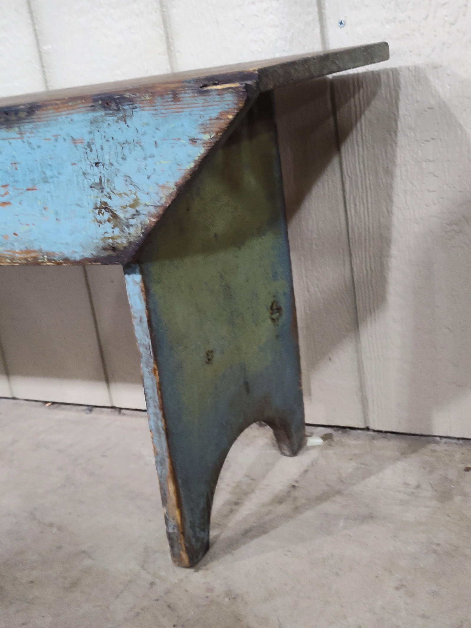 Great Primitive Blue Painted Bench - 5