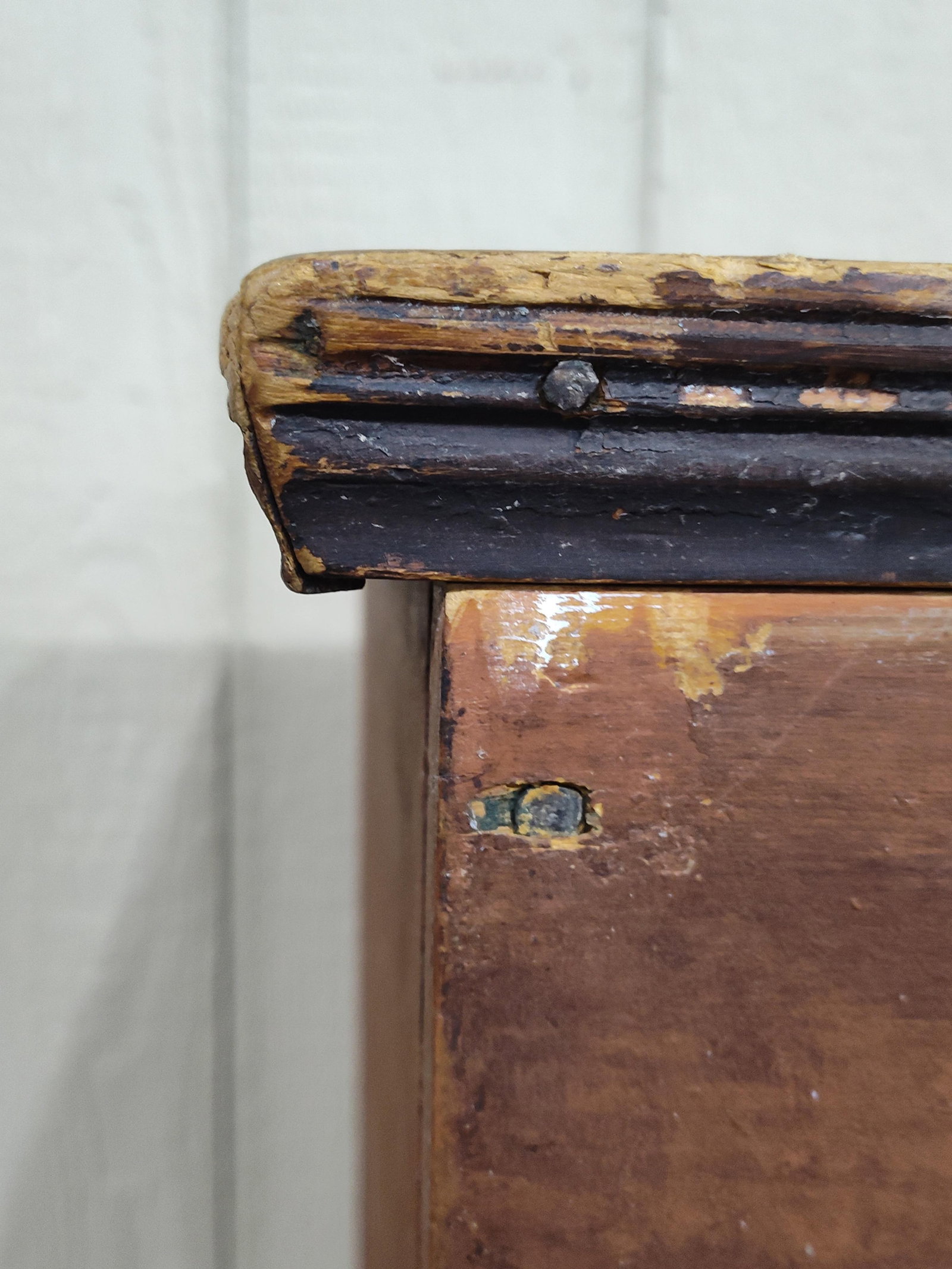 Early Sq Nailed Painted Footed Chest - 11