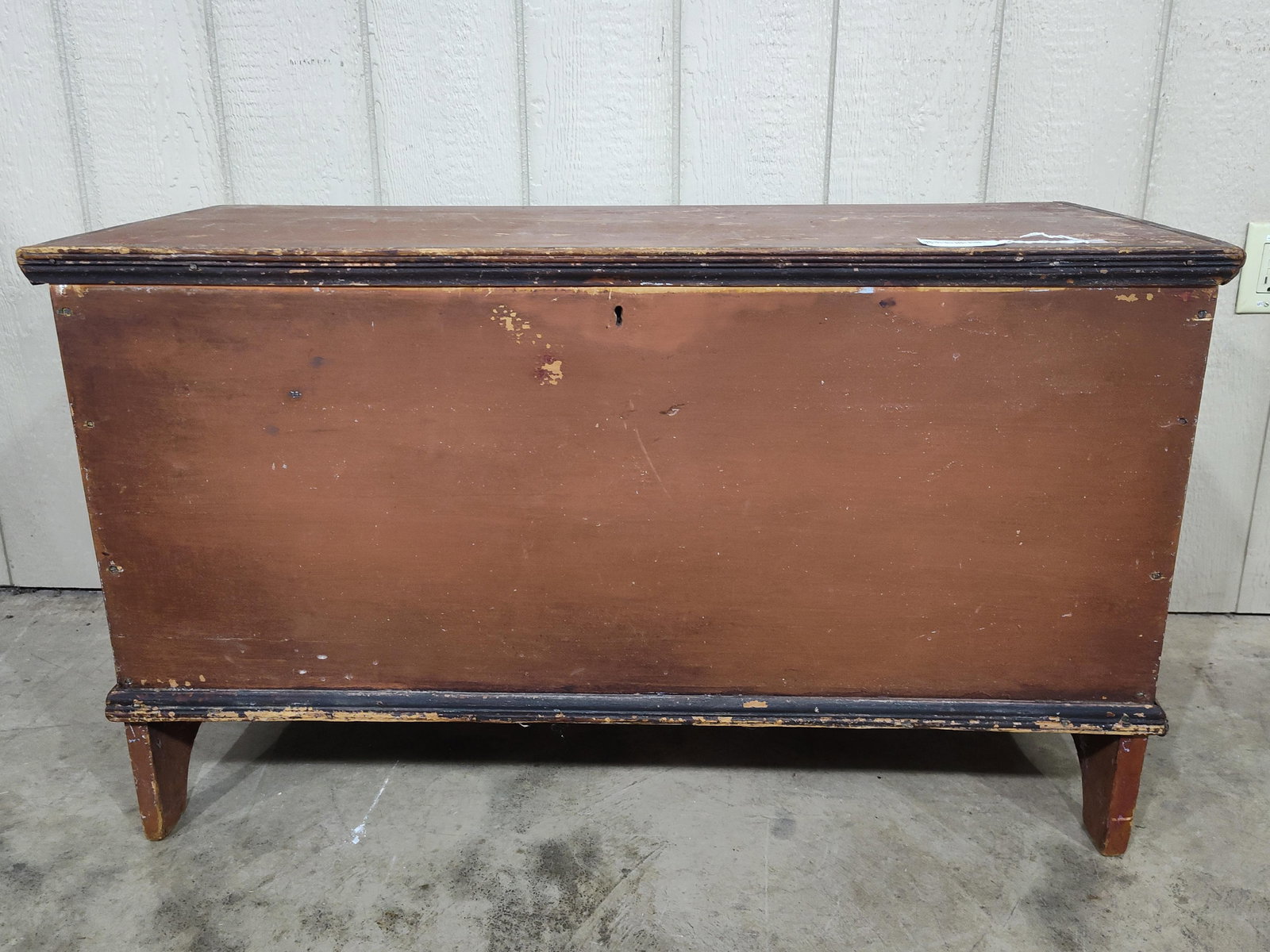Early Sq Nailed Painted Footed Chest: 40.5in long 18in wide 24in tall.