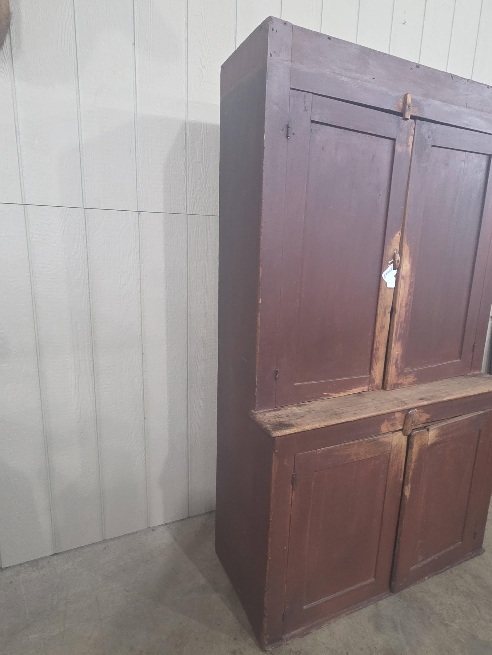 Outstanding Primitive Red Painted Stepback Cupboard - 4