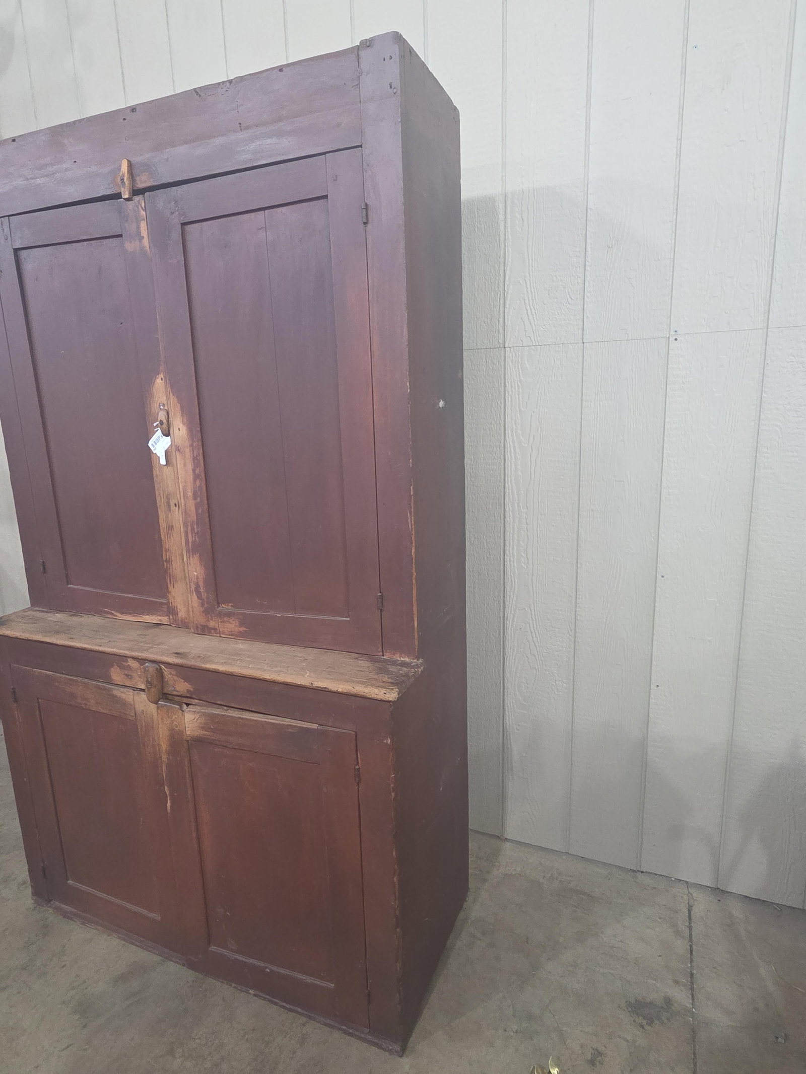Outstanding Primitive Red Painted Stepback Cupboard - 5