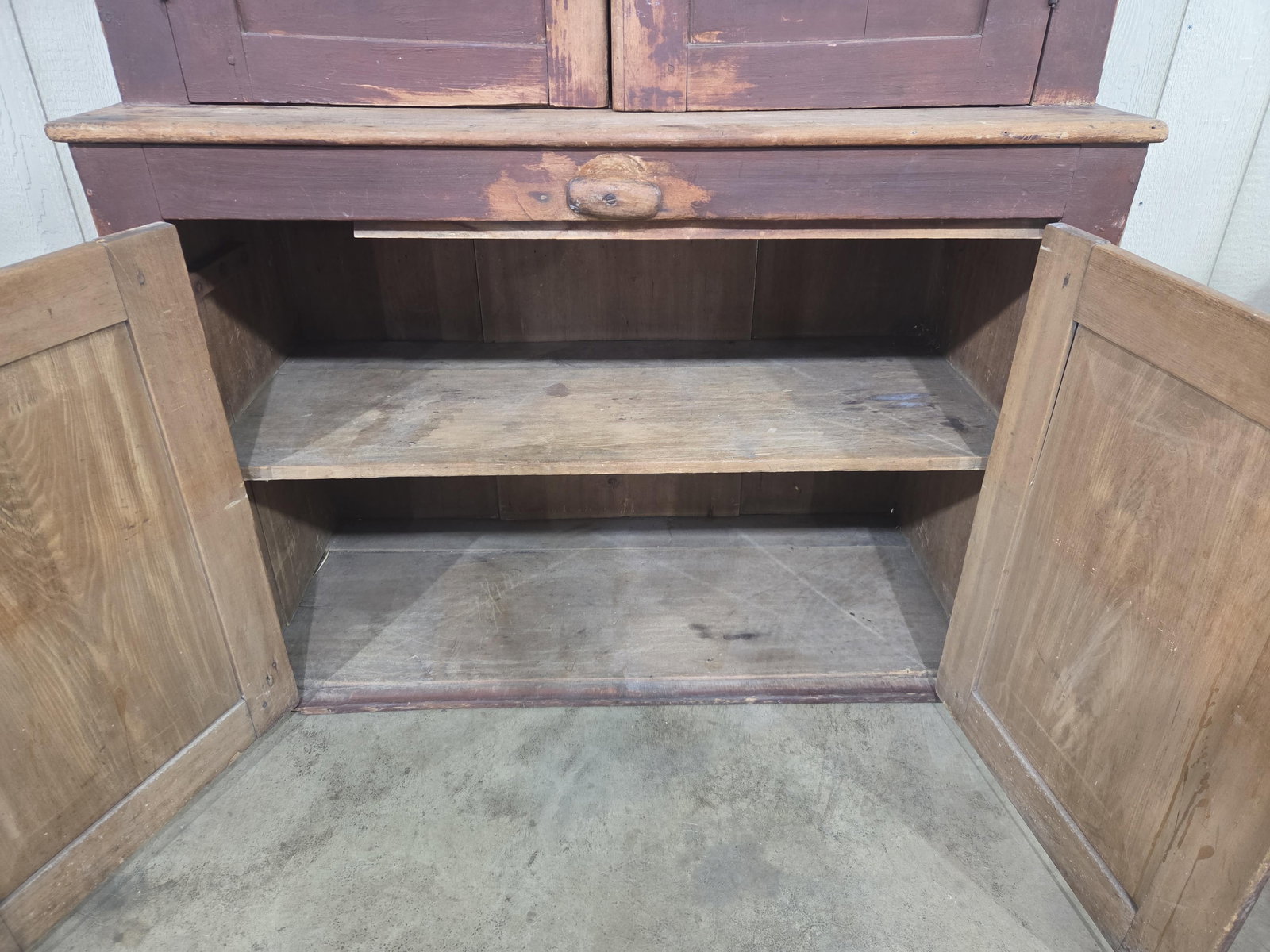 Outstanding Primitive Red Painted Stepback Cupboard - 8