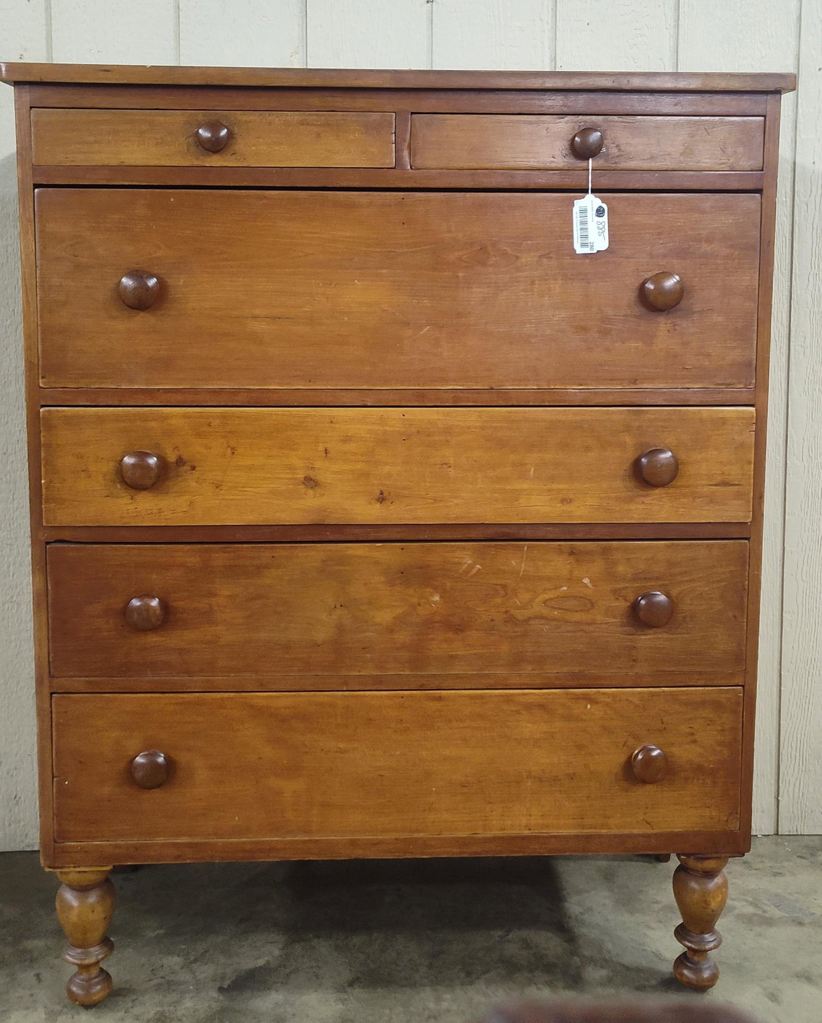Late 19th C American 6-drw Cest of Drawers: Shows period wear and some scuffing but overall is in great solid condition!! 38.5in wide 19in deep 49in tall.