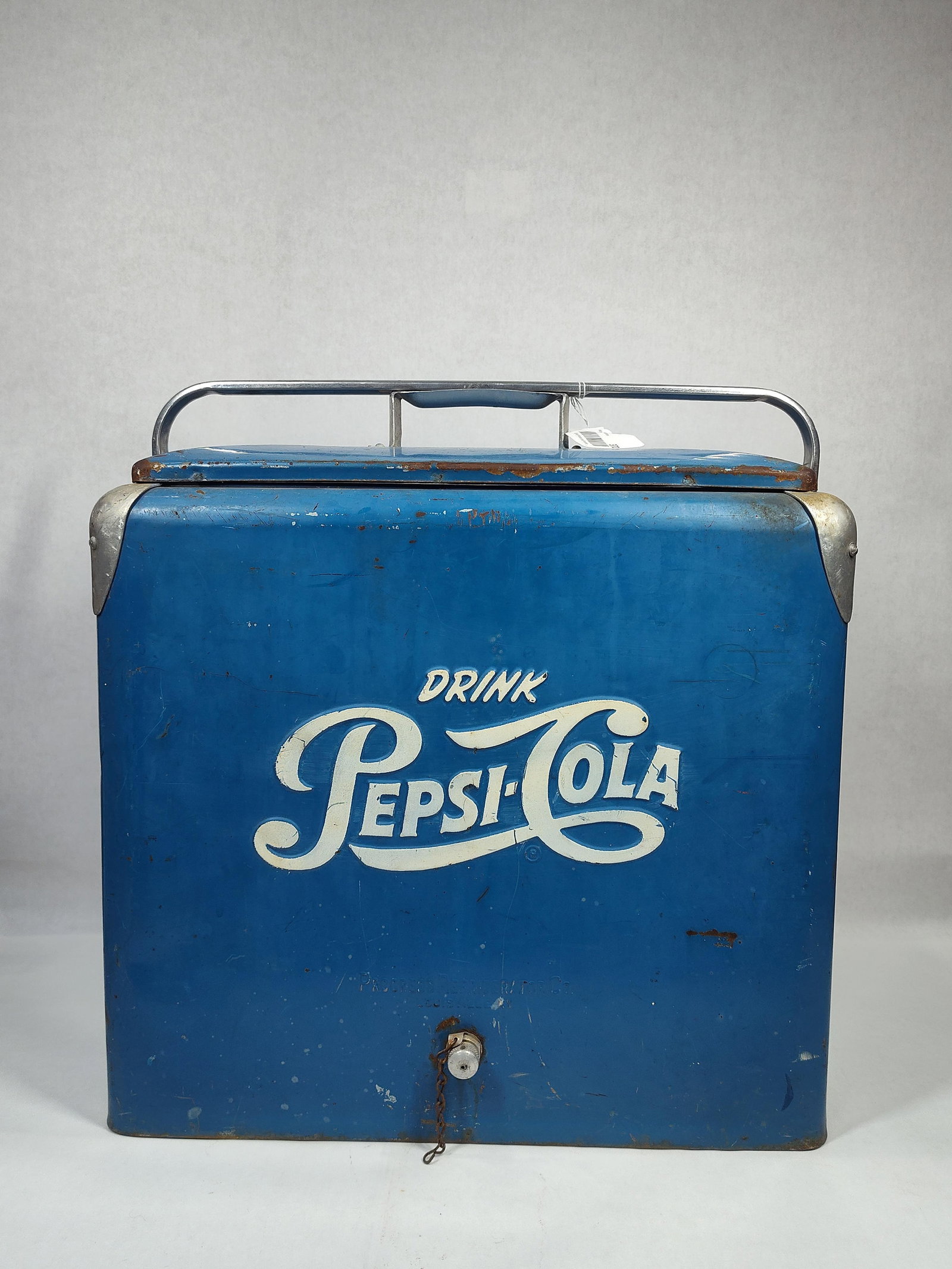 Pepsi-Cola Cooler: Shows some user wear but overall is in good solid condition. 17.5in long 12.5in wide 17in tall.