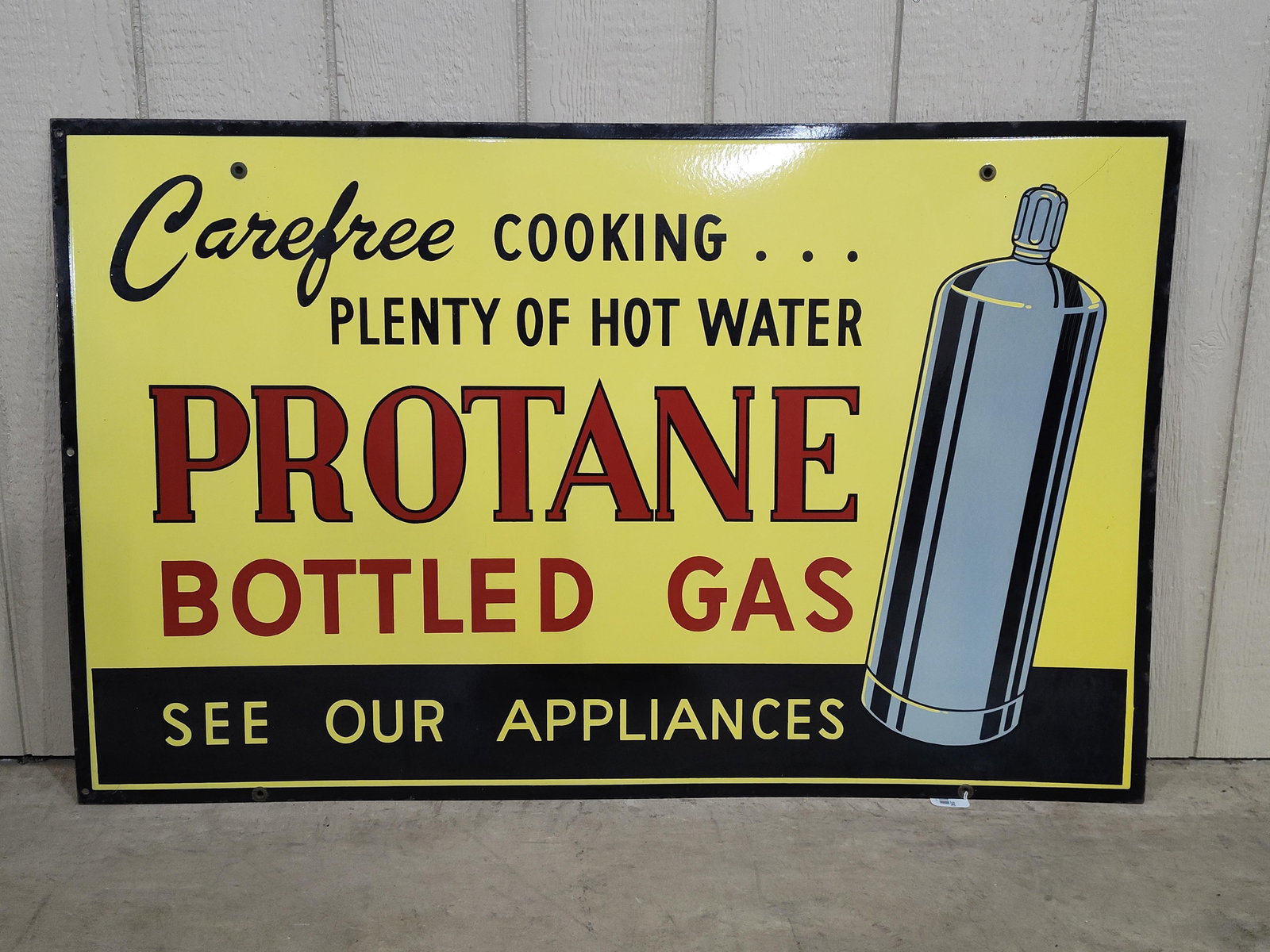 DSP Super Clean Protane Bottled Gas sign: 2-sided porcelain sign with some edge wear but field is in great clean condition!! 30in x 48in.