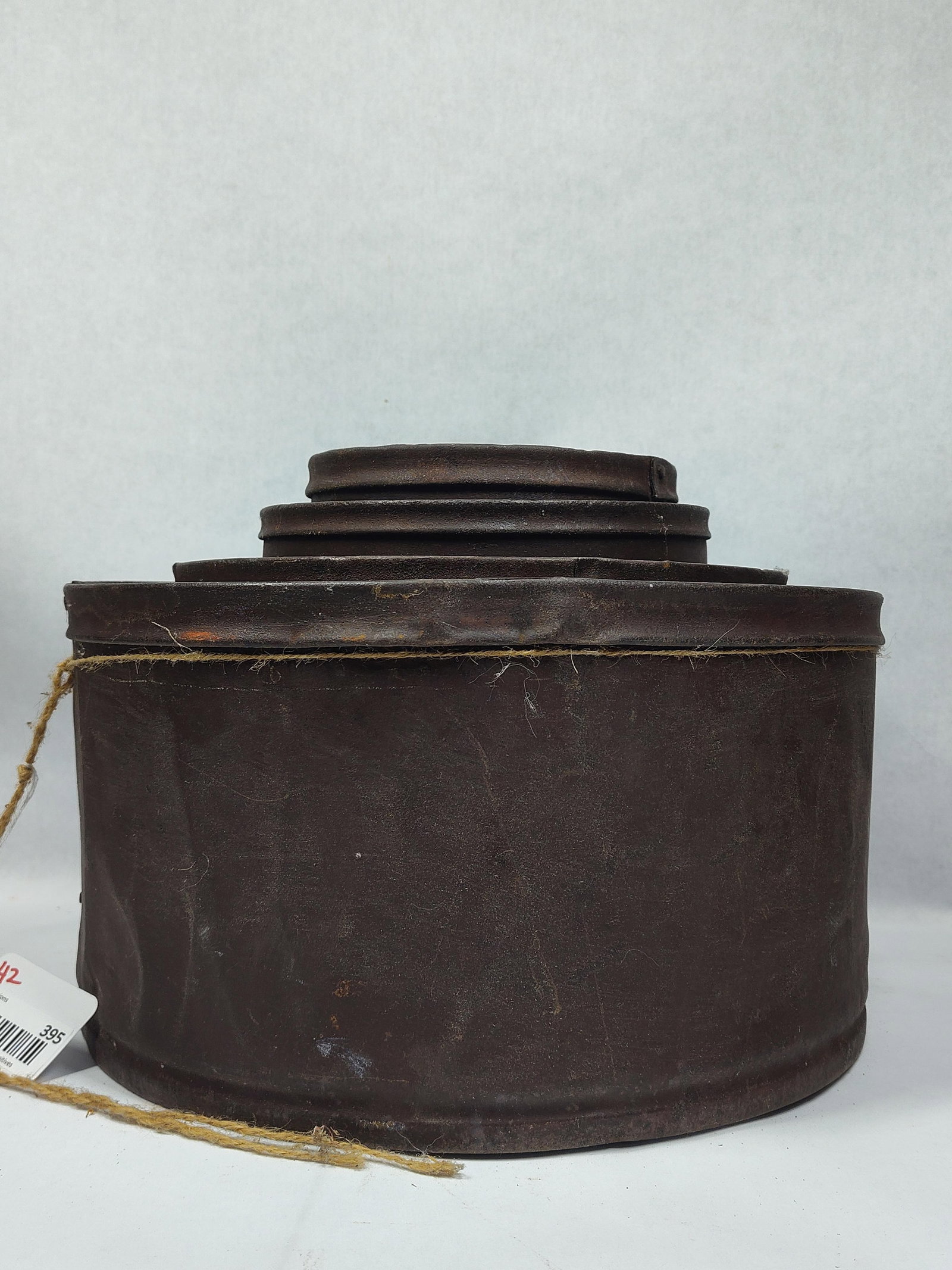 Primitive 4pc Graduated Metal Grain Measures: 14, 11, 8 & 7in diameters.