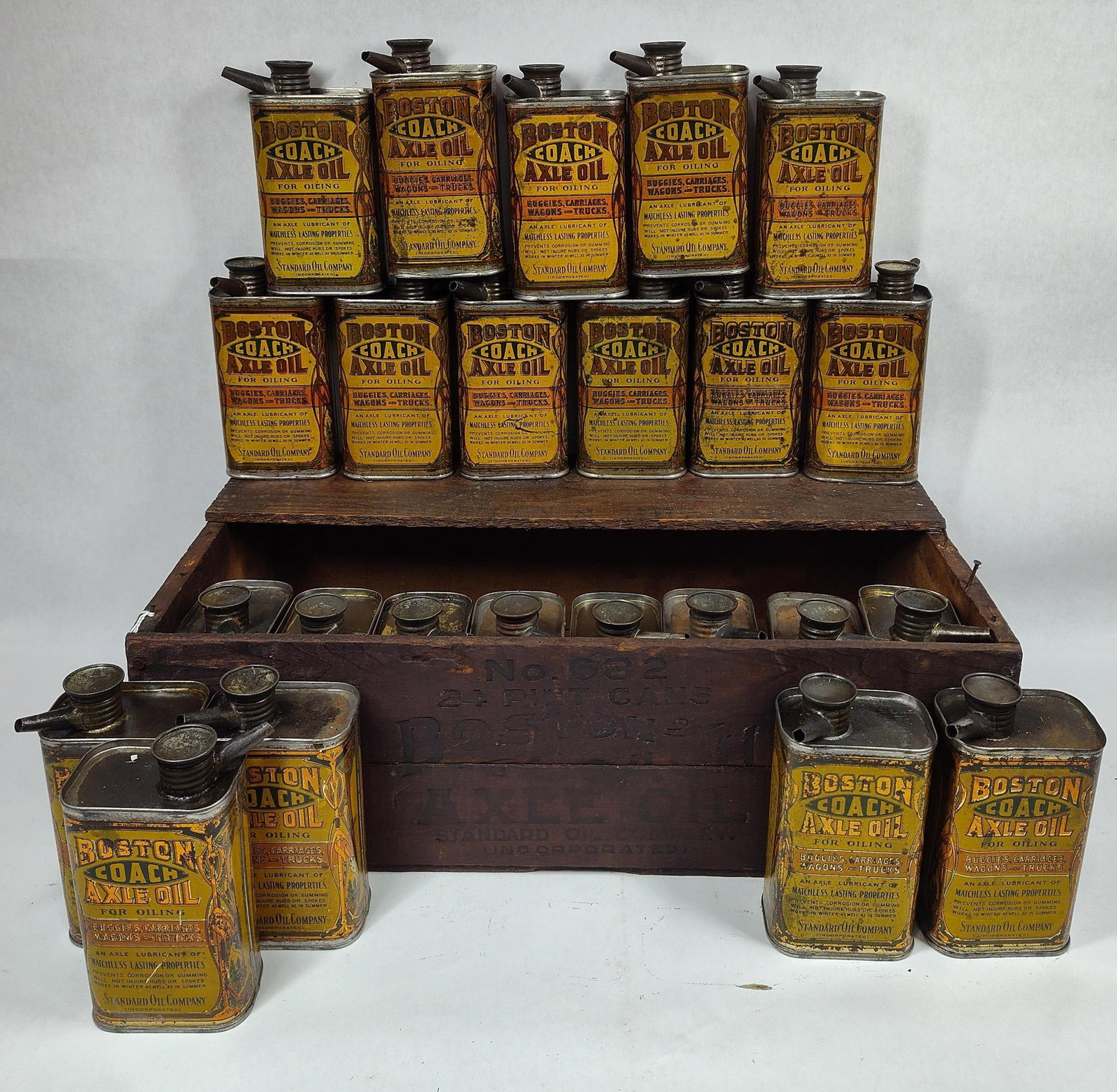 Outstanding Case of 24 unopened Boston Coach Axle Oil cans in orig box (1 of 12)