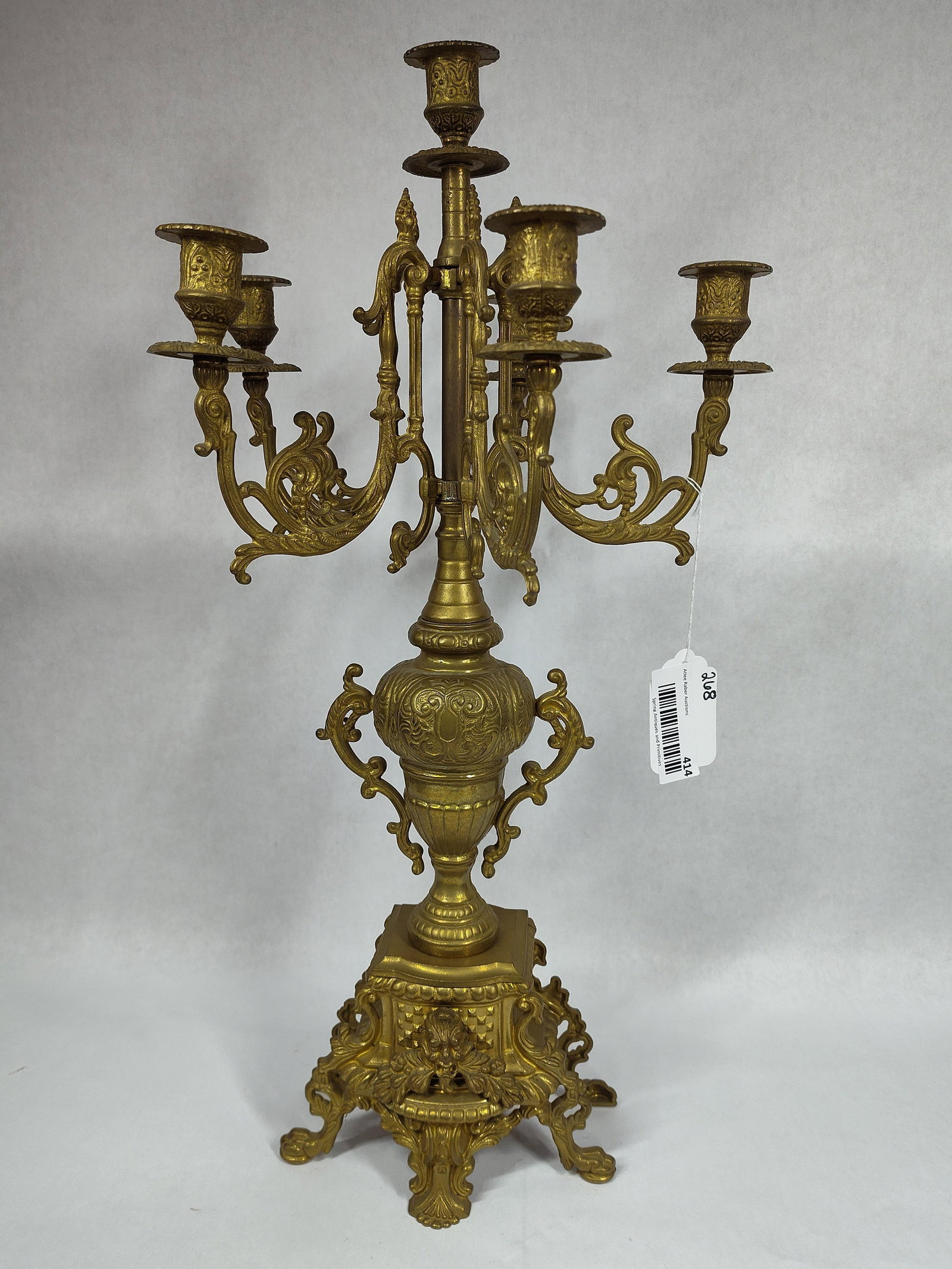 Fancy Ornate Brass 5 arm Candelabra: 24in tall.