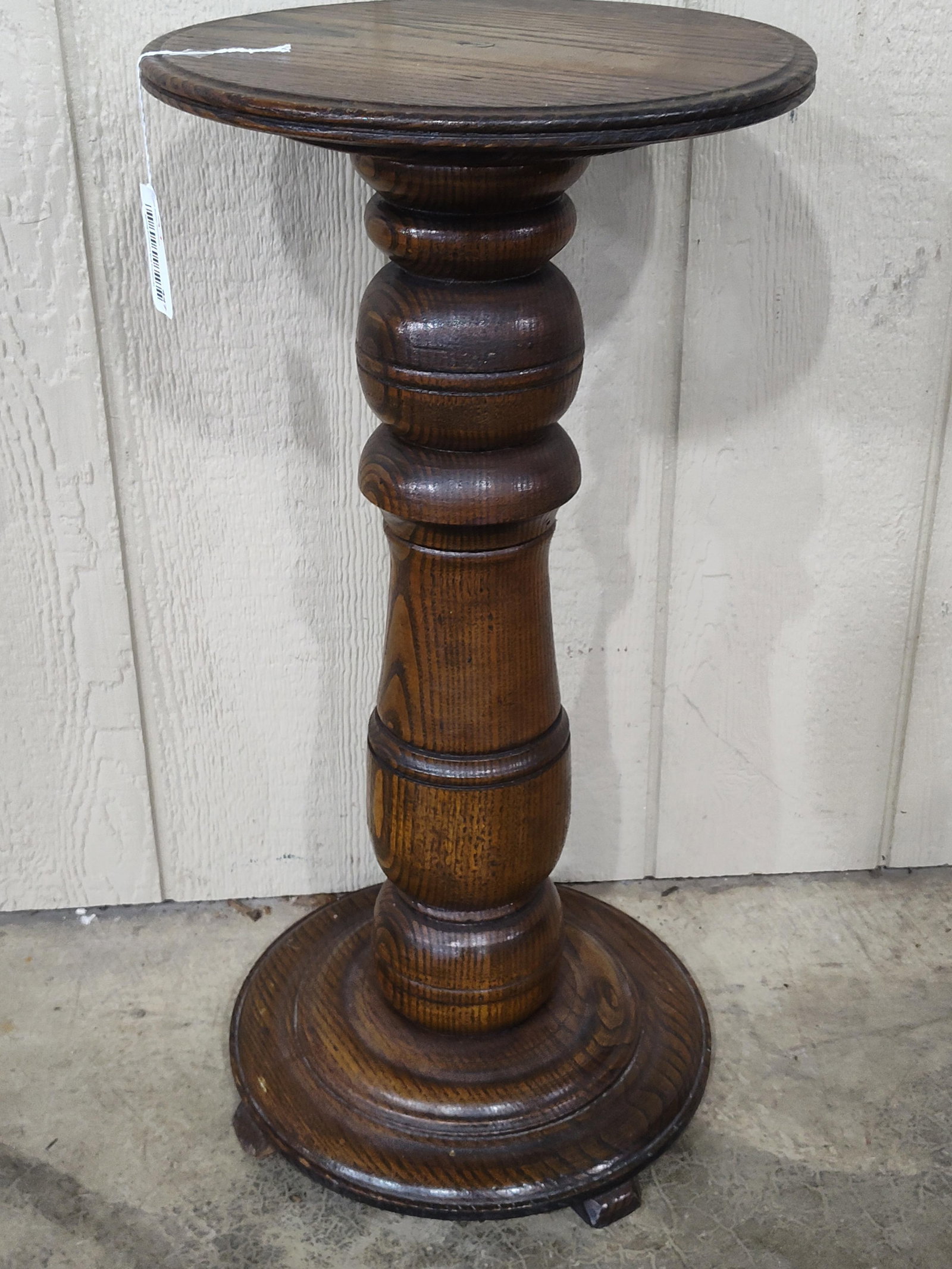 Oak Pedestal Phone/Plant Stand: Top is 14in in diameter 29in tall.