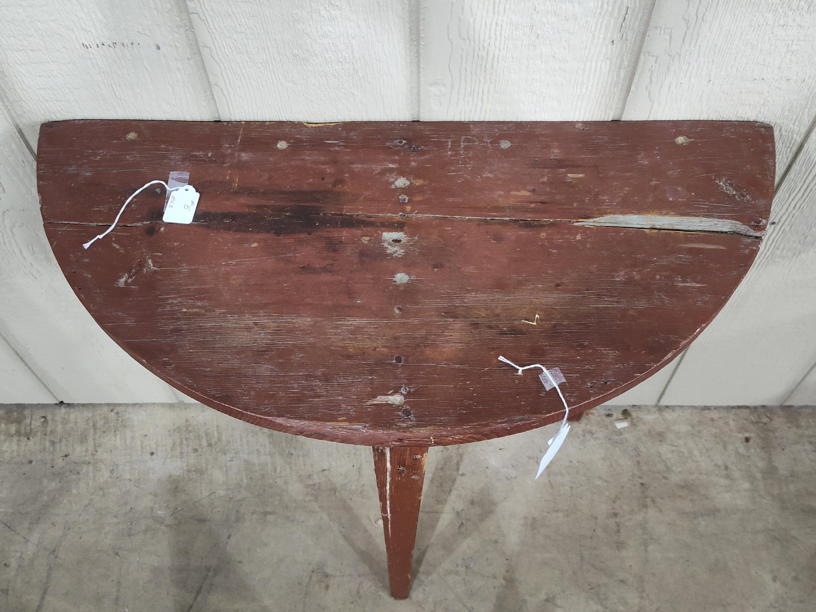 Primitive Red Painted Half Moon Table - 2