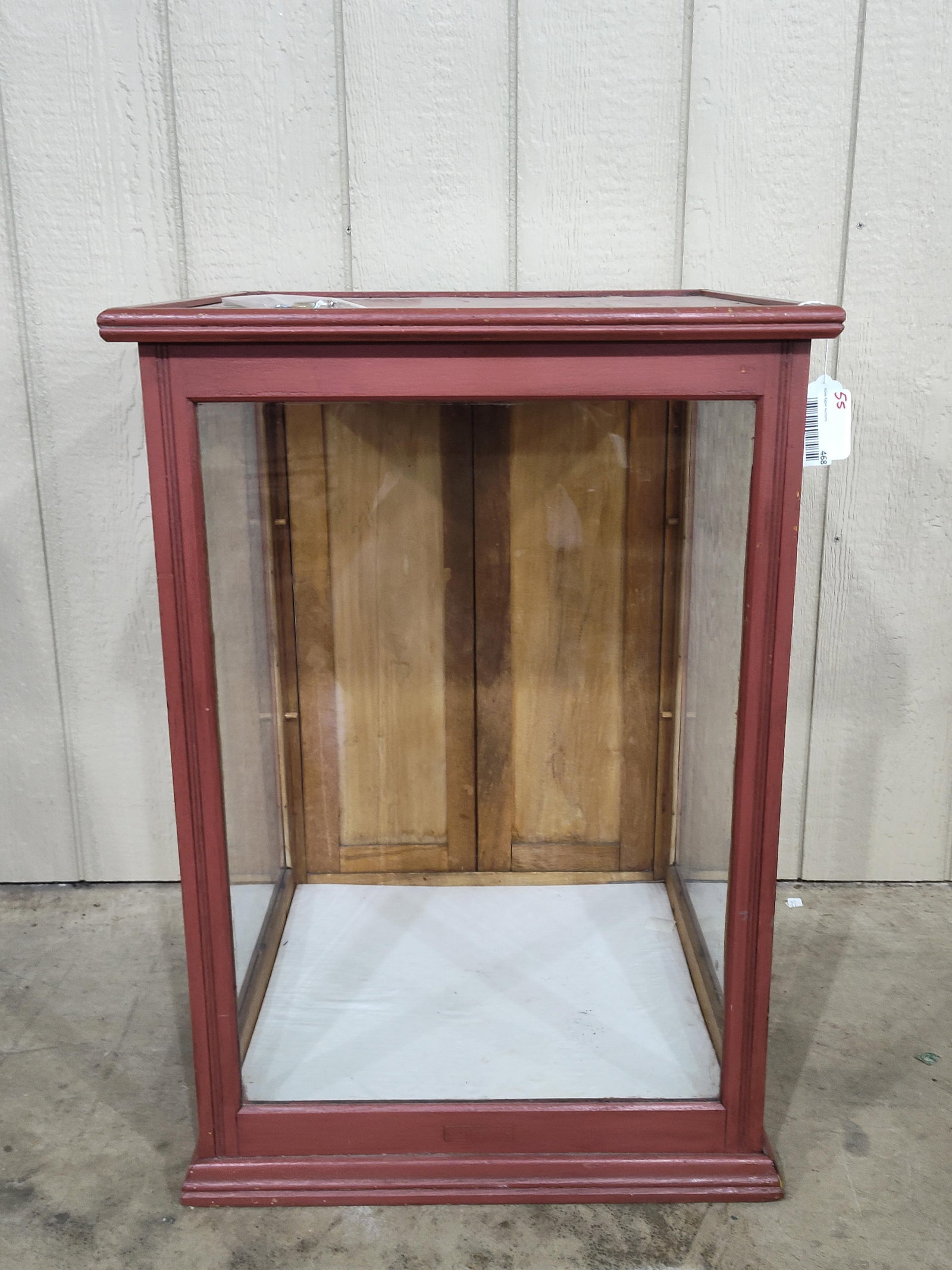 Country Store Painted Baker's showcase: 3 glass sides with 2 hinged access doors, comes with 2 small padlocks and keys. 22.5in x 22.5in 32in tall.