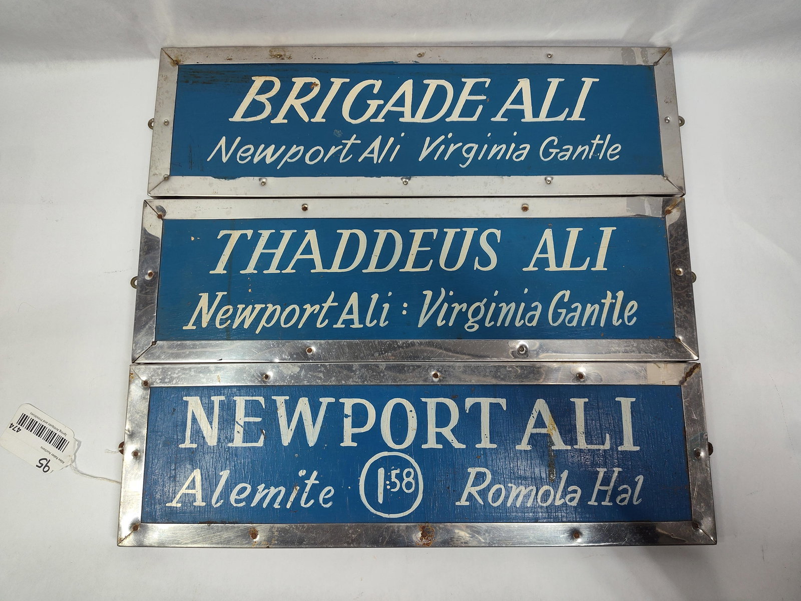 3-Hand Painted Wood Horse Stable Name Plaques: These are 1-sided hand painted wood stable signs with names Newport Ali, Brigade Ali and Thaddeus Ali. Each are 6in x 20in.