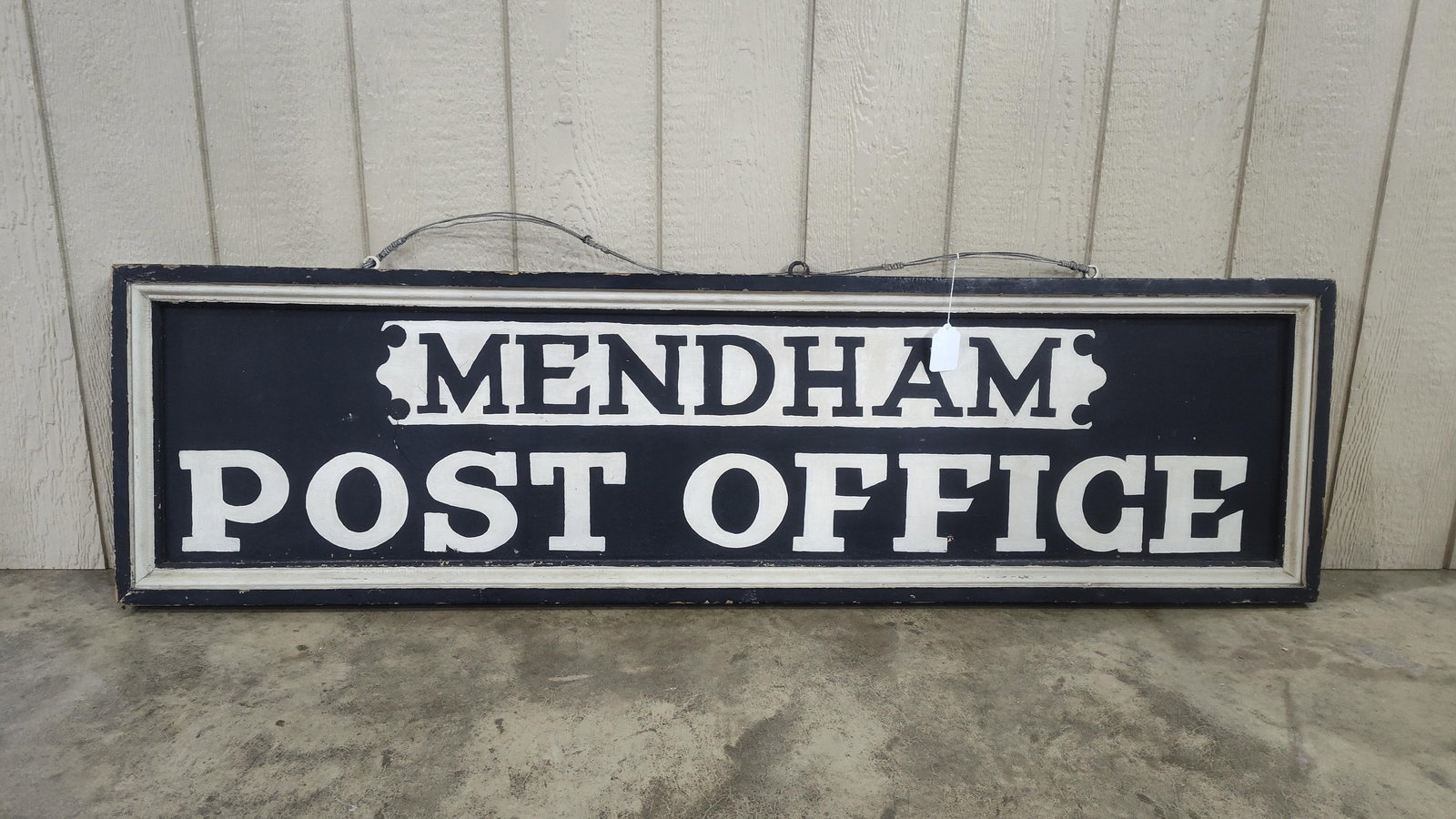 Mendham Post Office Hand Painted Sign: 66.5x18, hand painted with a crackle finish and wood border. 
