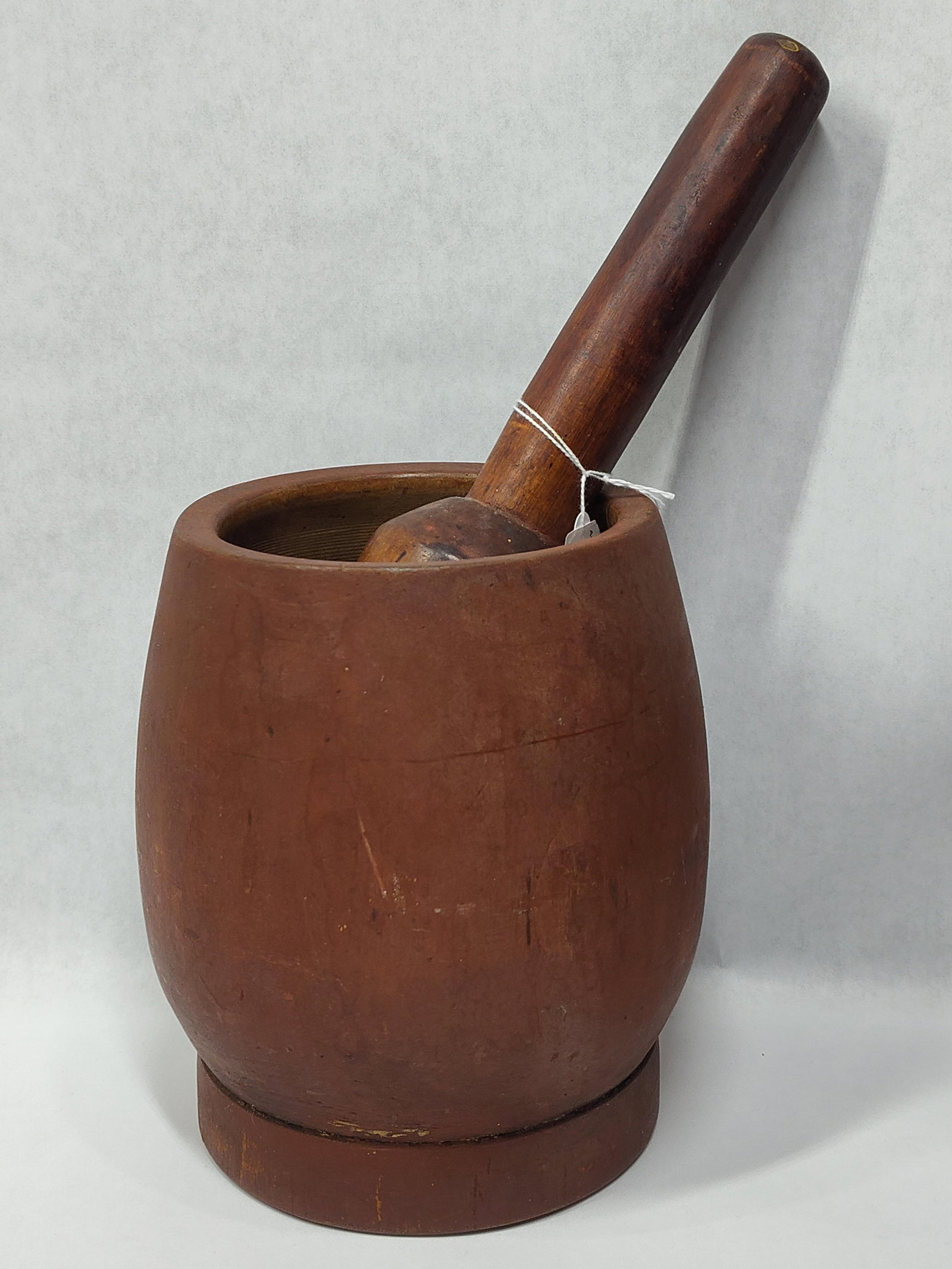 Wooden Mortar & Pestle: Mortar is 7.5in tall 5in diameter, pestle is 11.5in long.